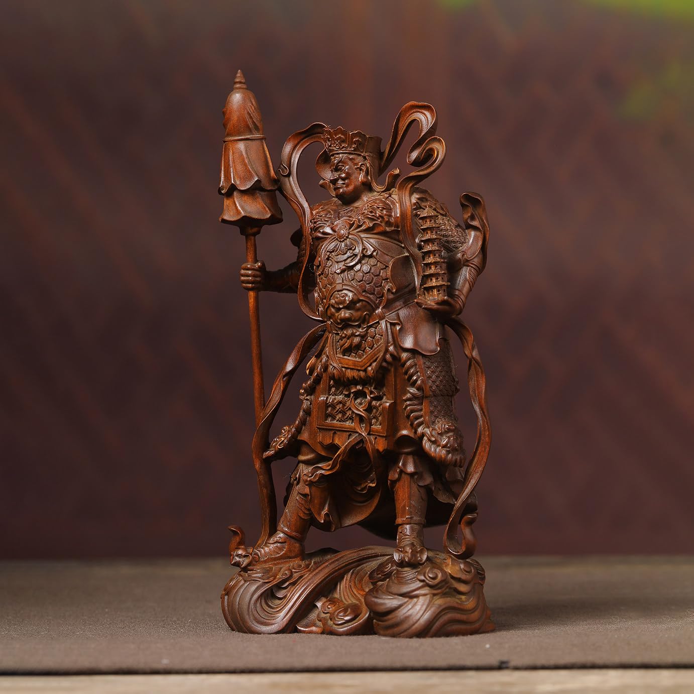 Amazon｜木彫り 七福神【毘沙門天】柘植（ツゲ）仏像 置物