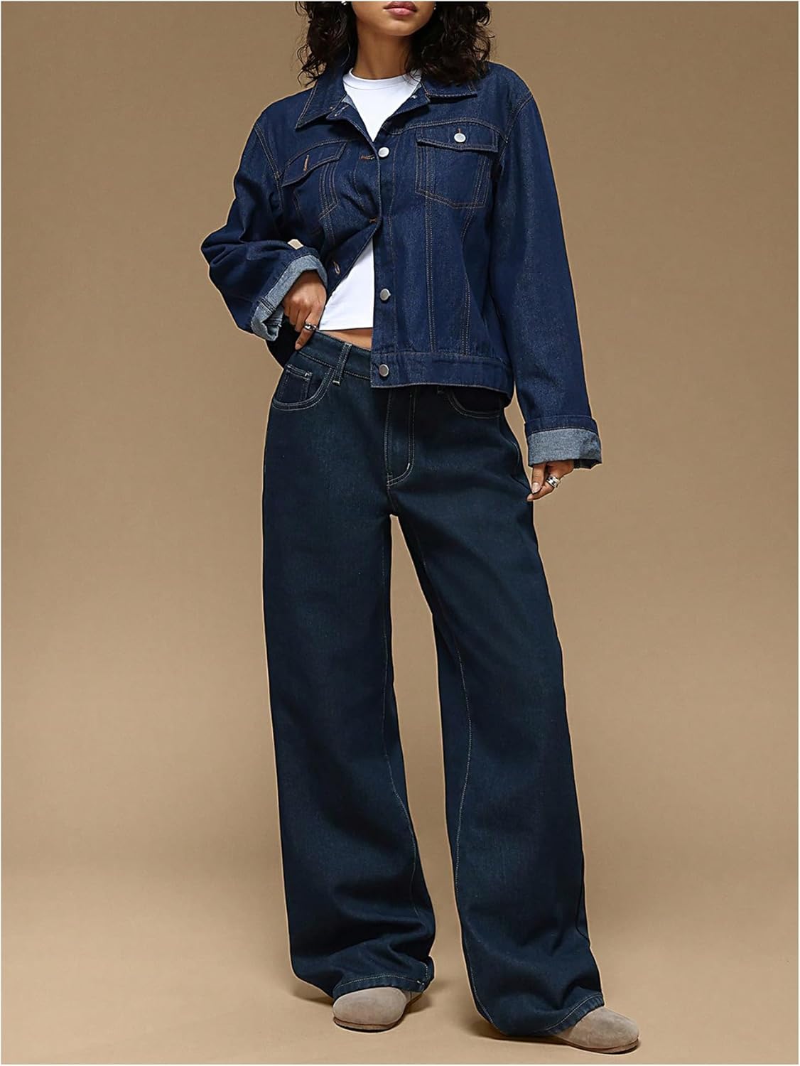 MakeMeChic Women's Button Down Denim Jacket Collared Long Sleeve Jean Coat - Image 5