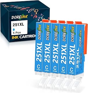 DOREINK Compatible 251 251XL 251 XL CLI-251XL CLI 251 Cyan Ink Cartridges for Canon PIXMA MX922 MG7520 MG5520 MG6620 IP8720 MG5420 MG6320 Printer (5 Cyan, 5 Pack)