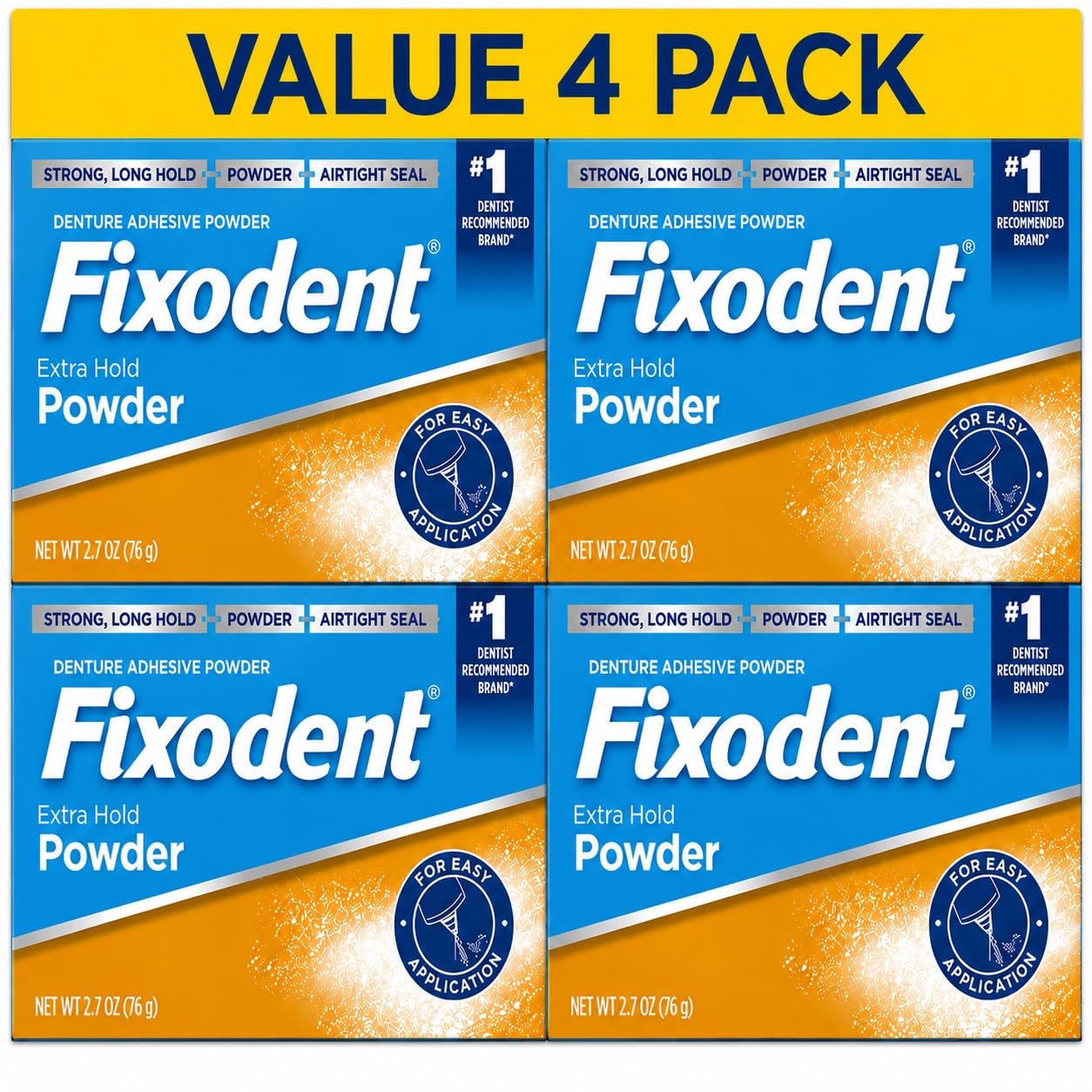 Fixodent Extra Hold Denture Adhesive Powder 2.7 Oz (Pack of 4)