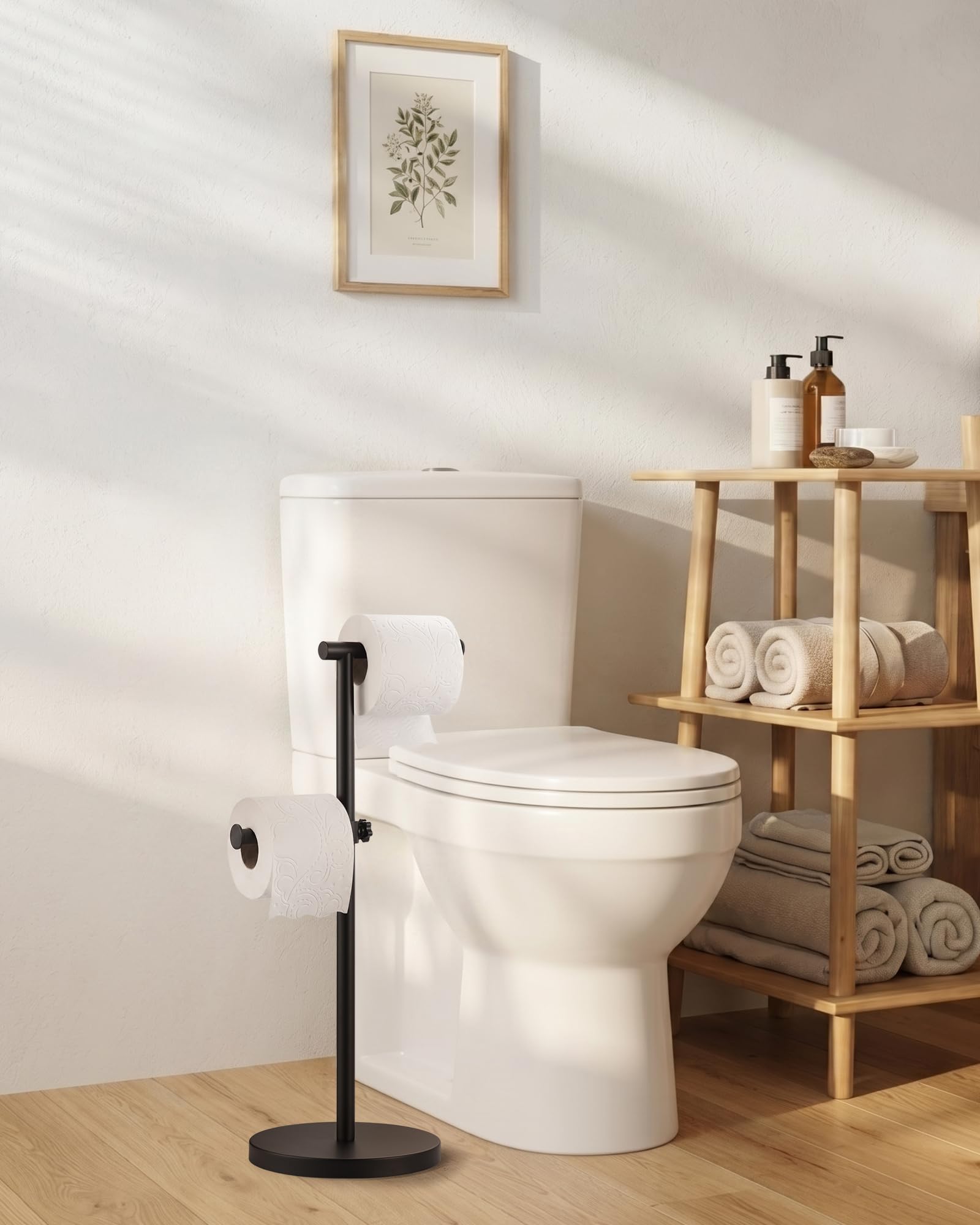 Toilet Paper Holder Stand, Heavy-Duty Stainless Steel Toilet Paper Stand with Weighted Base, Free Standing Floor Tissue Roll Holder for Bathroom, 21" H Matte Black — Amazon image 8