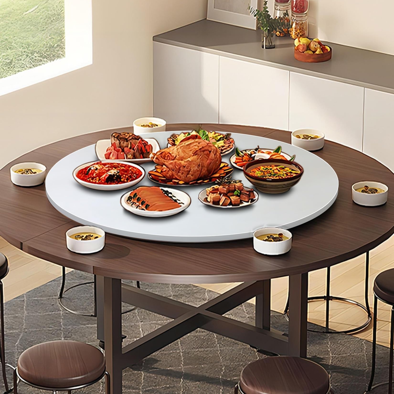 Lazy Susan Piatto Girevole Da Tavolo Da Pranzo In Legno Girevole A 360º, Diametro Ø 50-100 Cm Rotondo Piatti Girevoli Da Piano Tavolo, Per Condividere Facilmente Il Cibo In Tavola