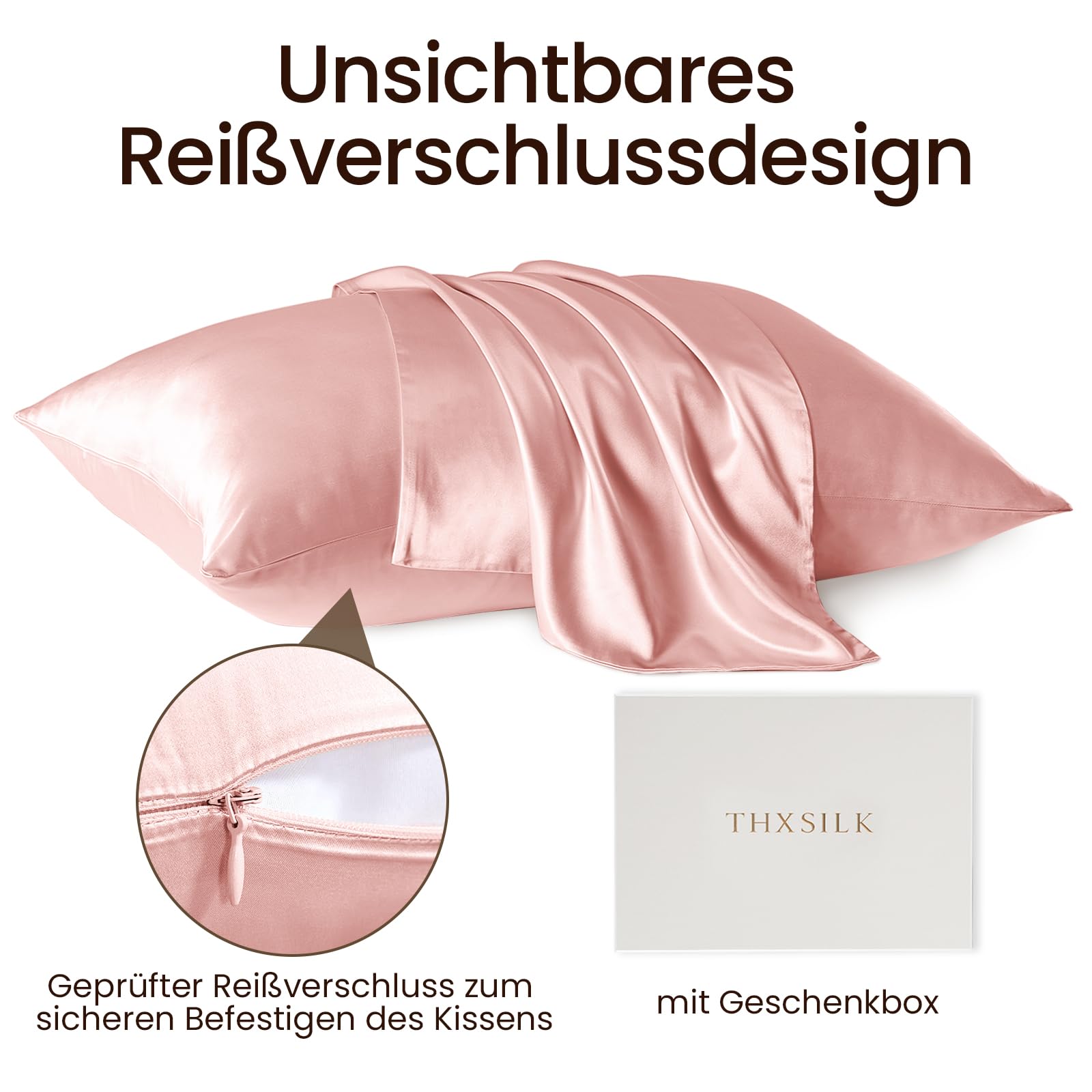 Housse de coussin en soie de mûrier pour cheveux et peau, Housse de coussin en soie rafraîchissante avec fermeture éclair dissimulée, Housse de coussin en soie douce et respirante à deux faces