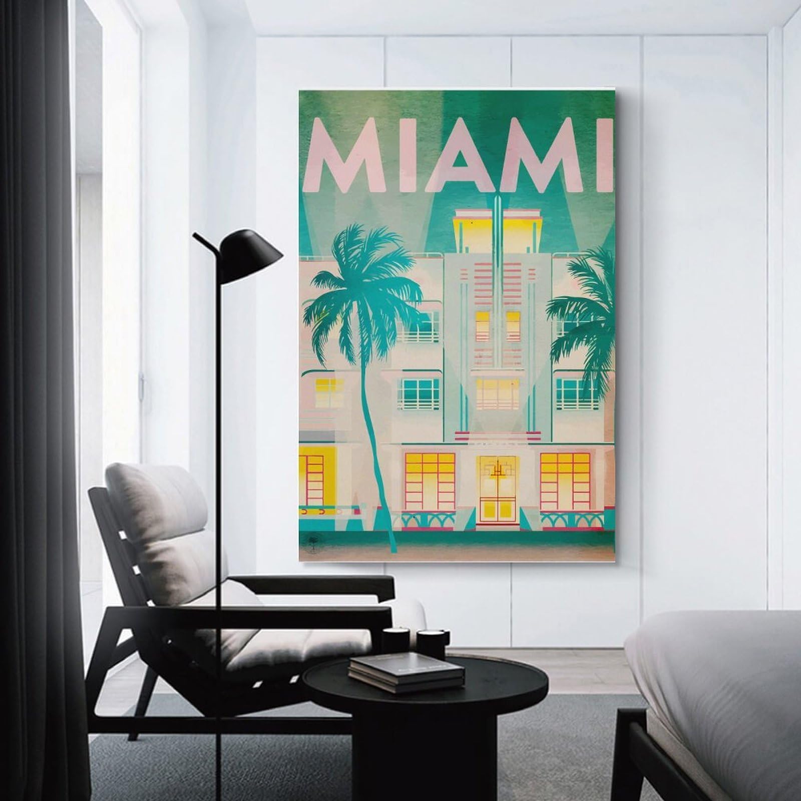 Junmoney Miami Art Deco Travel Wall Picture Print 08x12inch(20x30cm), for Picture Wall Styling in Lounge Or Bedroom, Ideal for Building A Coordinated Art Wall