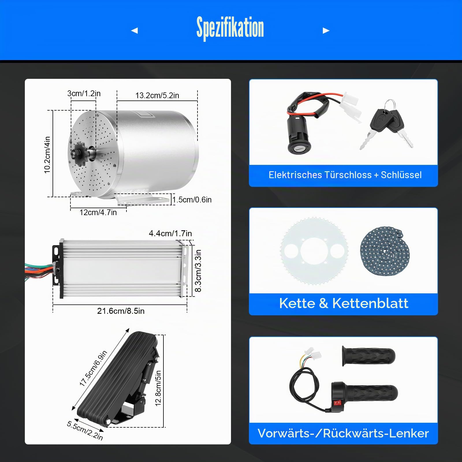 Elektromotor 3000W 48/60/72V Bürstenloser Motor Set mit Controller und Drossel, Elektro Brushless Motor Gleichstrommotor für Scooter E Bike Go-Kart