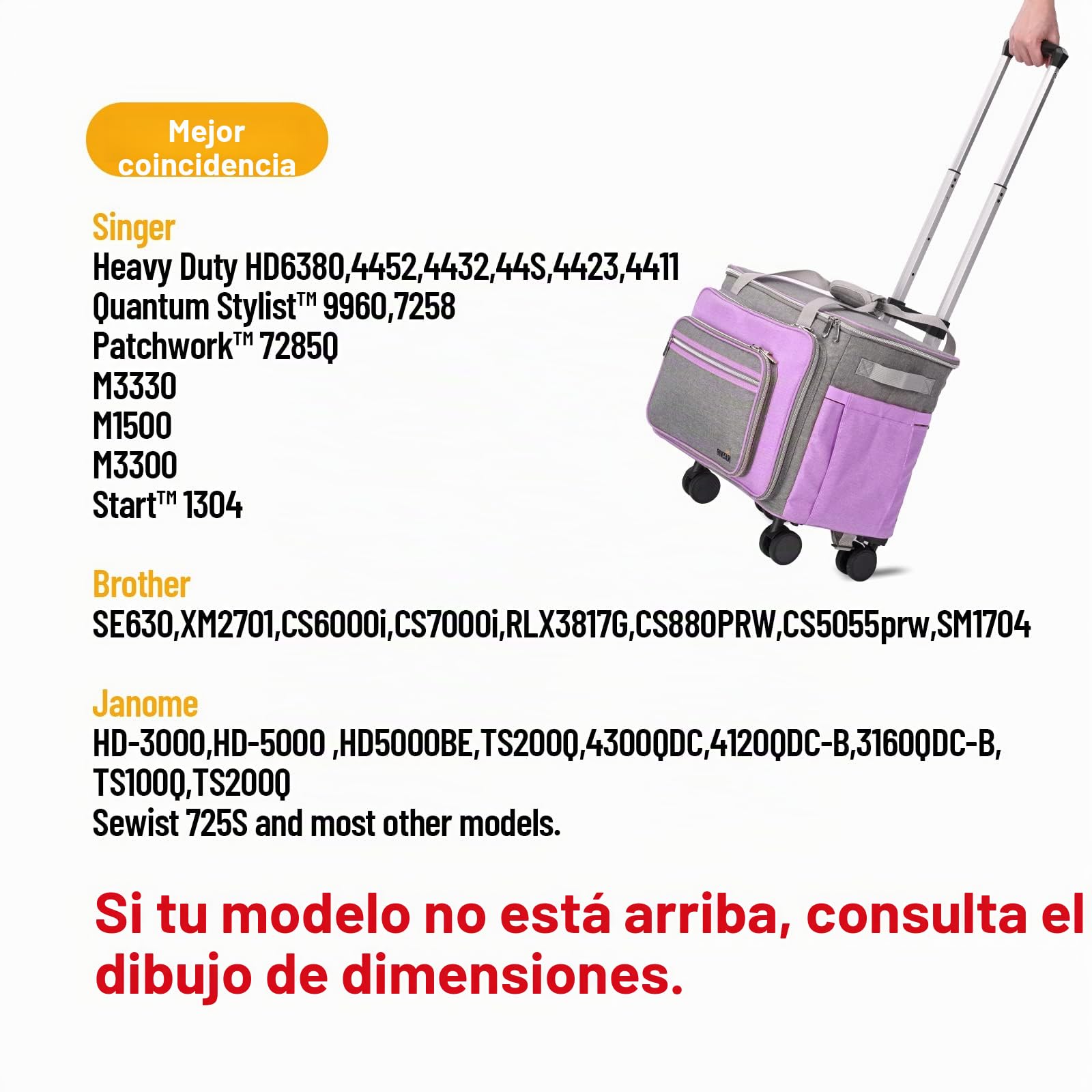 Estuche plegable de lujo para máquina de coser, gris y morado, funda de transporte para Brother, Singer, Bernina y la mayoría de máquina(con ruedas)
