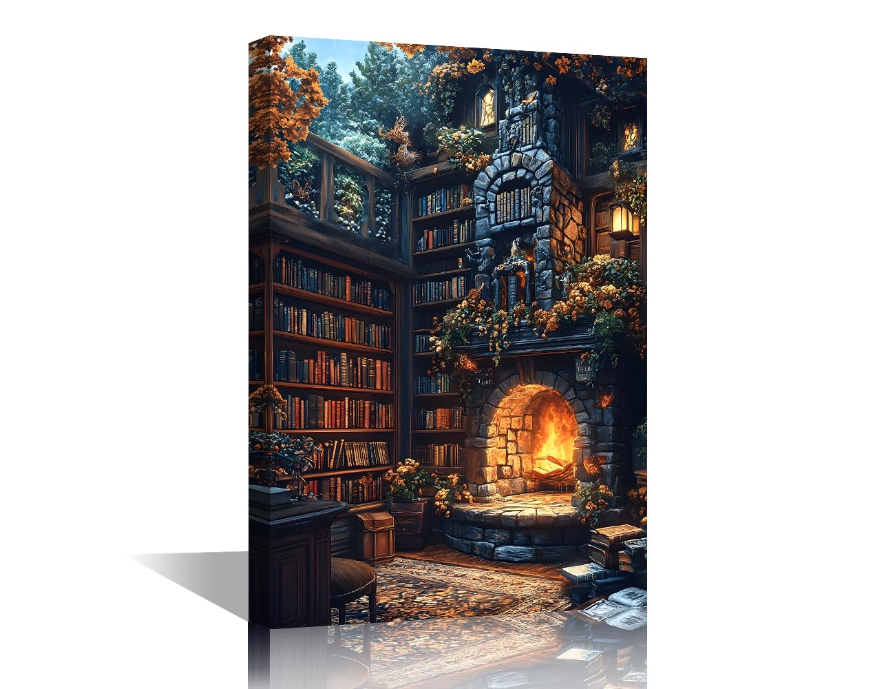TISHIRON Vintage Library Wall Art Painting on Canvas Antique Book Bedroom Wall Art Modern Home Decor for Living Room Flowers Bathroom Pictures Stretched on Wooden Frame, 18x12in