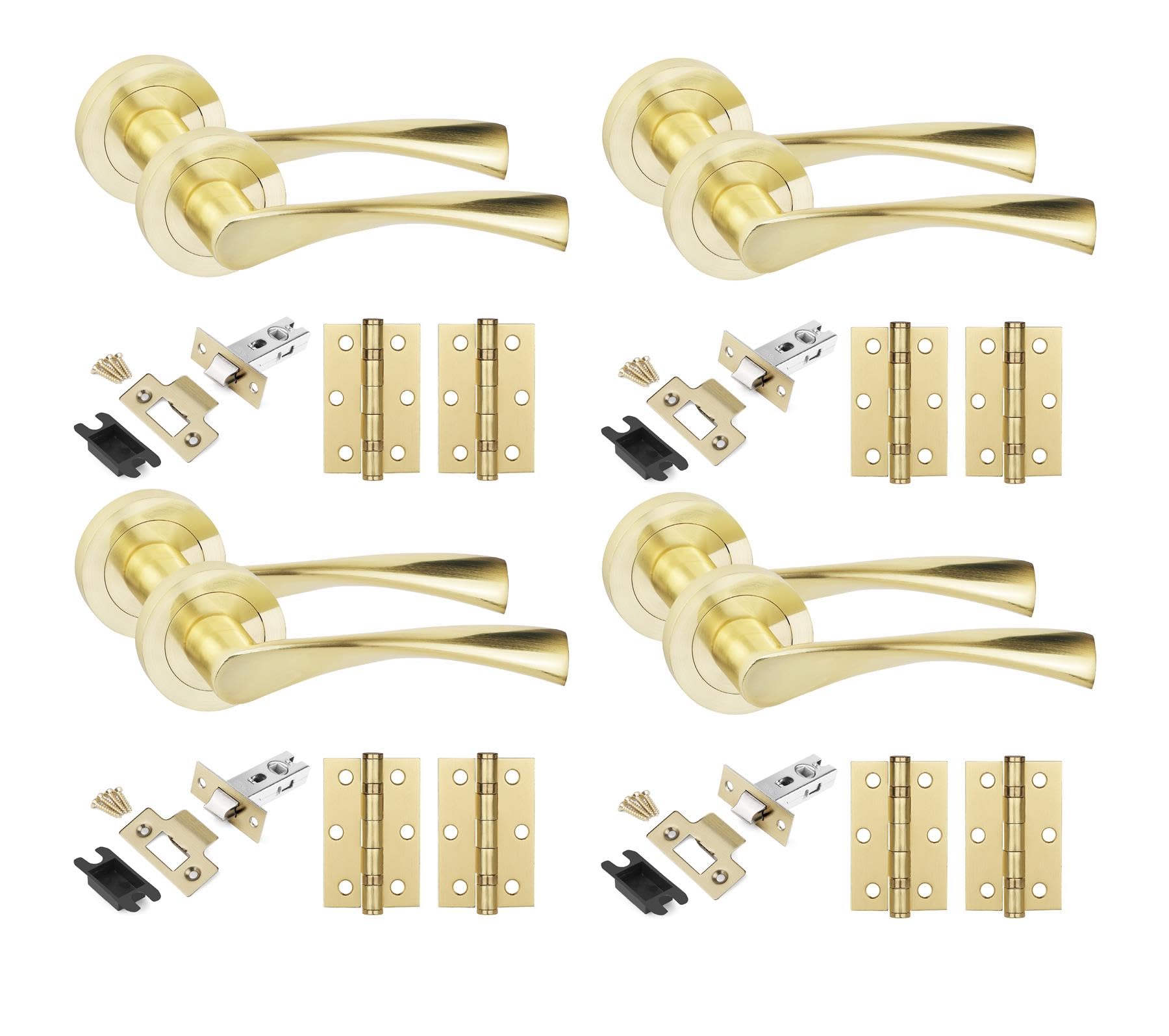 Golden Grace Astrid Door Handles Set - Satin Brass - 4 Pack