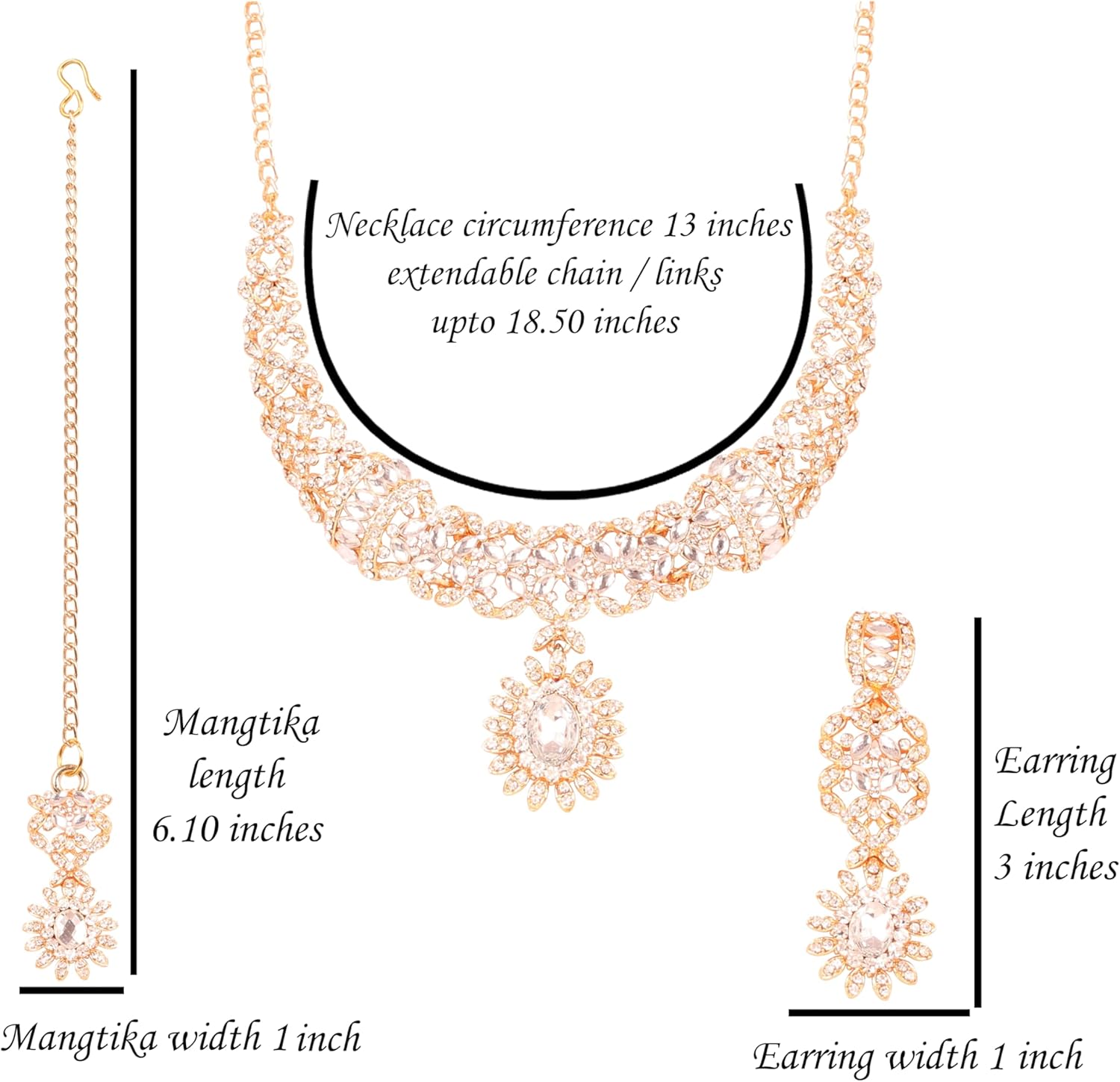 Touchstone Indian jewelry sets for women wedding gold kundan necklace traditional earrings tikka bollywood party style white crystal rhinestone guest gift bridal costume prom dainty accessories