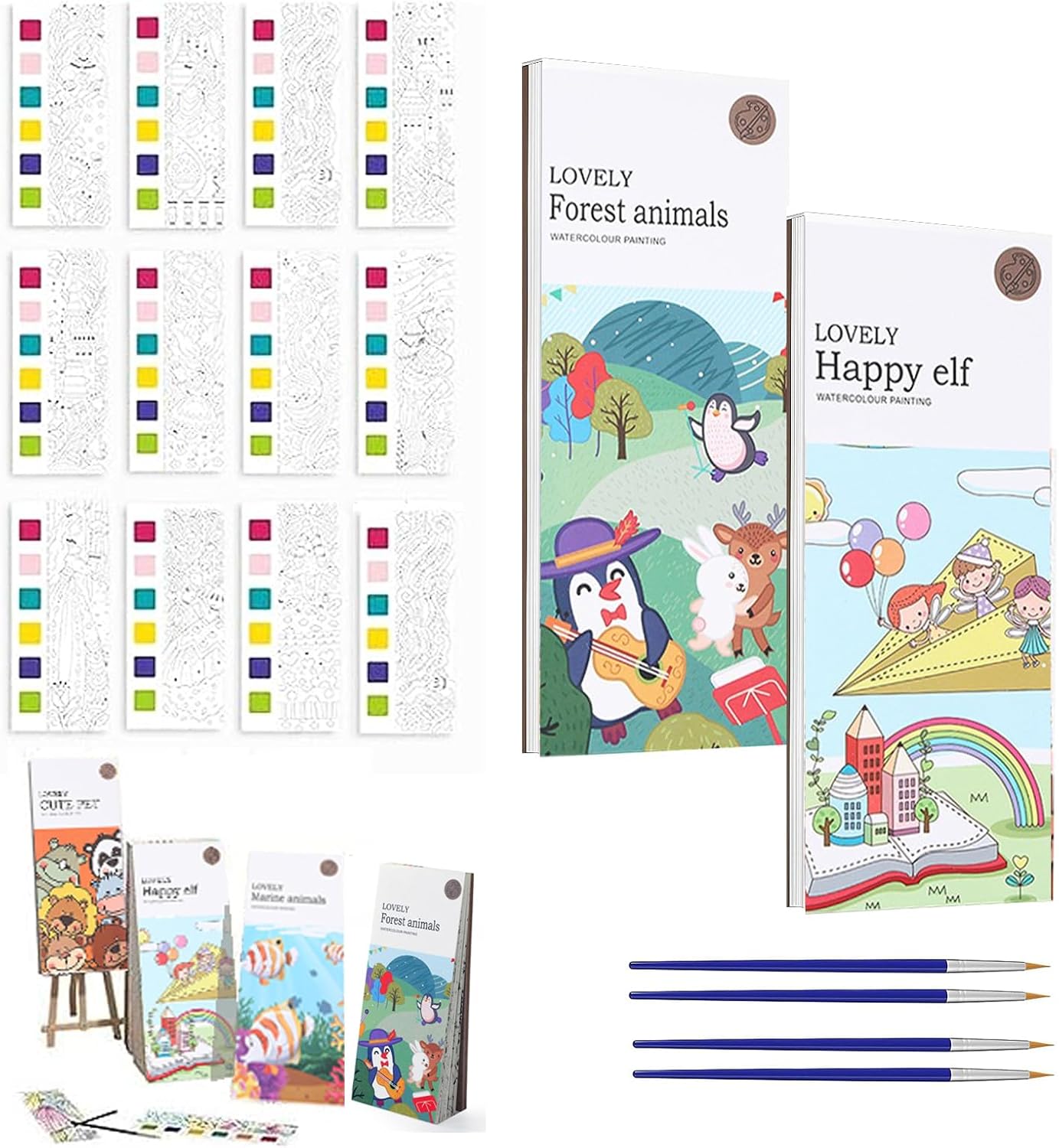 2 Pcs Pocket Watercolor Painting Book, Aatezel Pocket Watercolor Coloring Book Set for Kids Ages