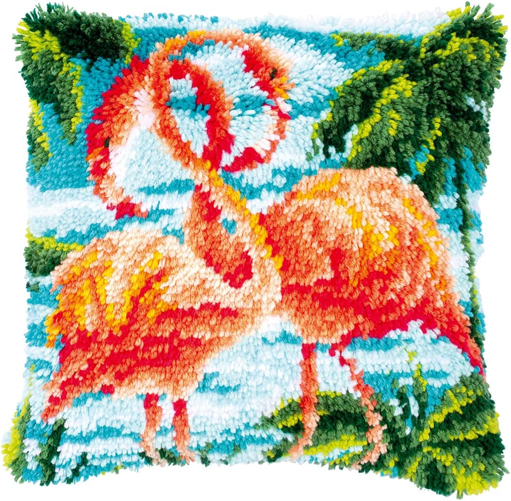 Vervaco Flamingos Latch Hook Cushion, 40x40cm