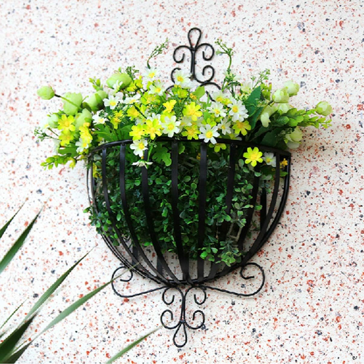 Wakauto European Style Iron Flowerpot Holder Wall Mounted Semicircular Planter Rack Black Flowerpot Shelf for Balcony Garden and Indoor Use