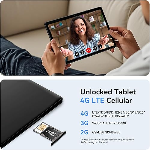 Miniatura 3 de Topsand Tablet Android 15 de 10 pulgadas con ranura para tarjeta SIM desbloqueada, teléfono tablet 4G celular, Octa-Core, 12GB+64GB, ampliable a