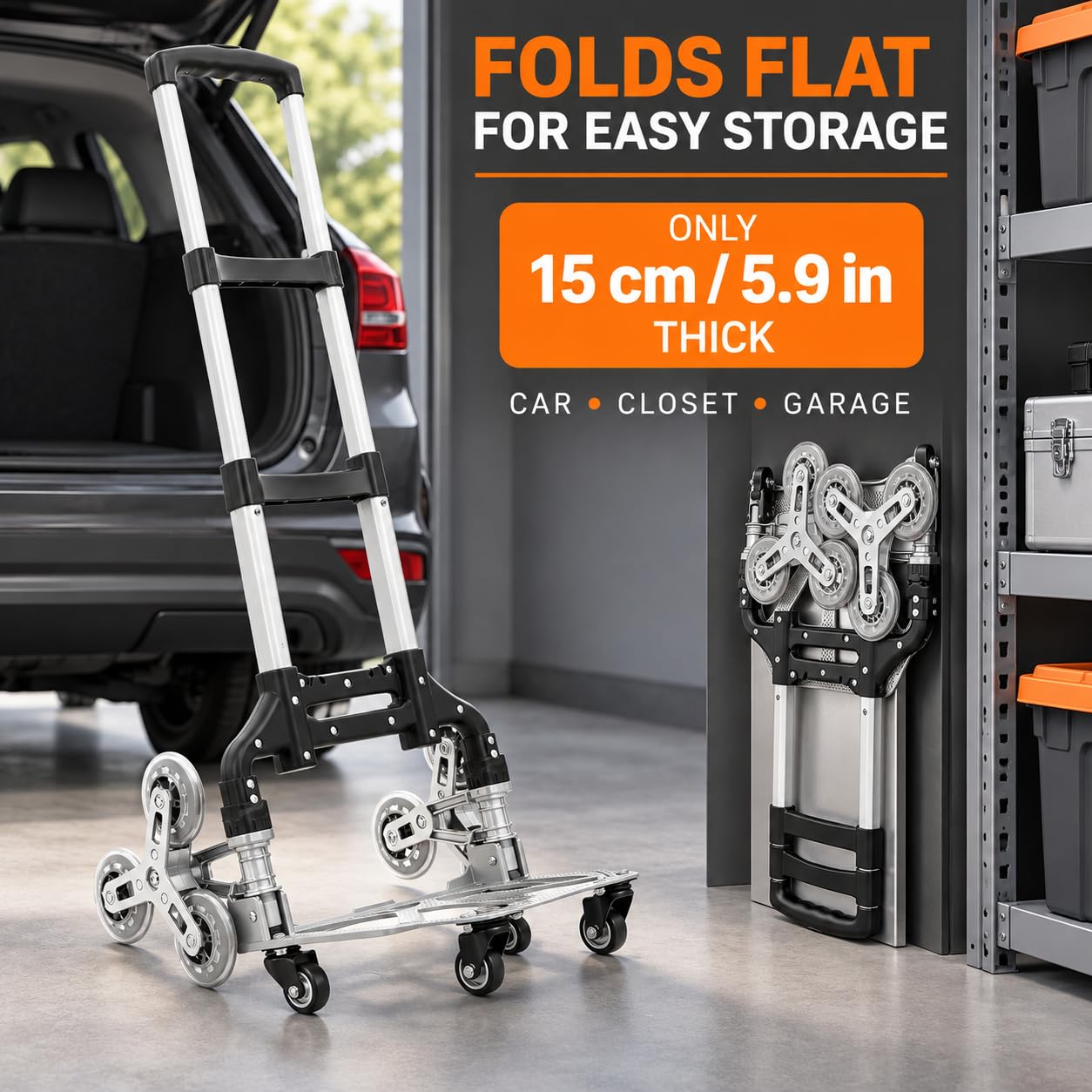 Scaletta in alluminio | Carrello pieghevole fino a 75 kg 3 regolabile in altezza (67/86/106 cm) | Carrello di trasporto con borsa in tela carrello per la consegna prodotti
