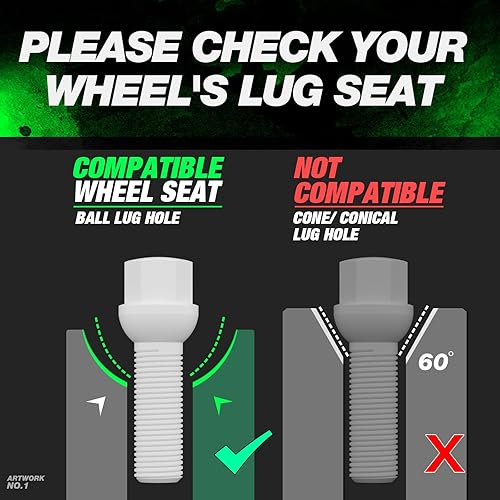 Miniatura 6 de Tornillos de rueda M14x1.5 para Audi A4 S4 A5, 20 pernos de asiento de bola extendidos con vástago de 1.575 pulgadas para Audi A6 A3 S6 S3, pernos