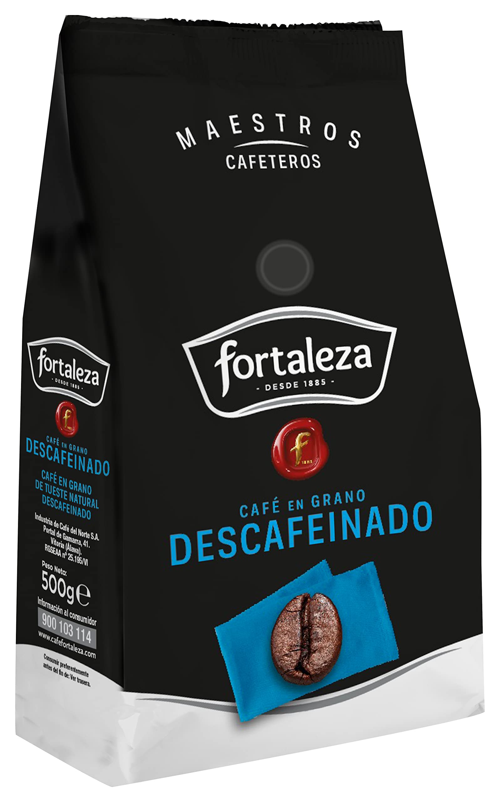 CAFÉ FORTALEZA Café en Grano Natural Descafeinado Pack 6x500g (3Kg) Compatible con Cafeteras Espresso y Superautomáticas - Café Grano Descafeinado Suave Con Variedad Arábica y Robusta