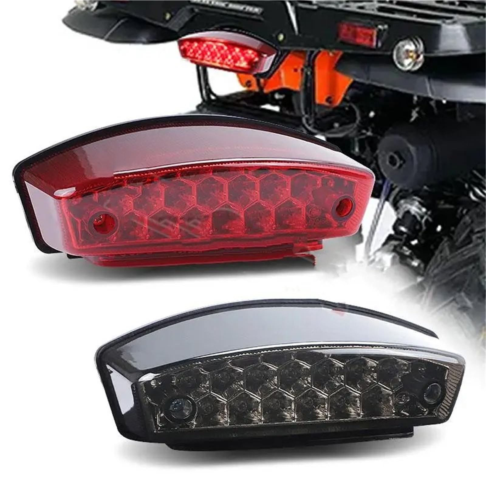 MESKEL Fari Anteriori Moto Universale per ATV UTV Racer Chopper Posteriore Moto fanale a LED Rosso + Bianco Luce Targa Corsa Lampada Freno | Rosso