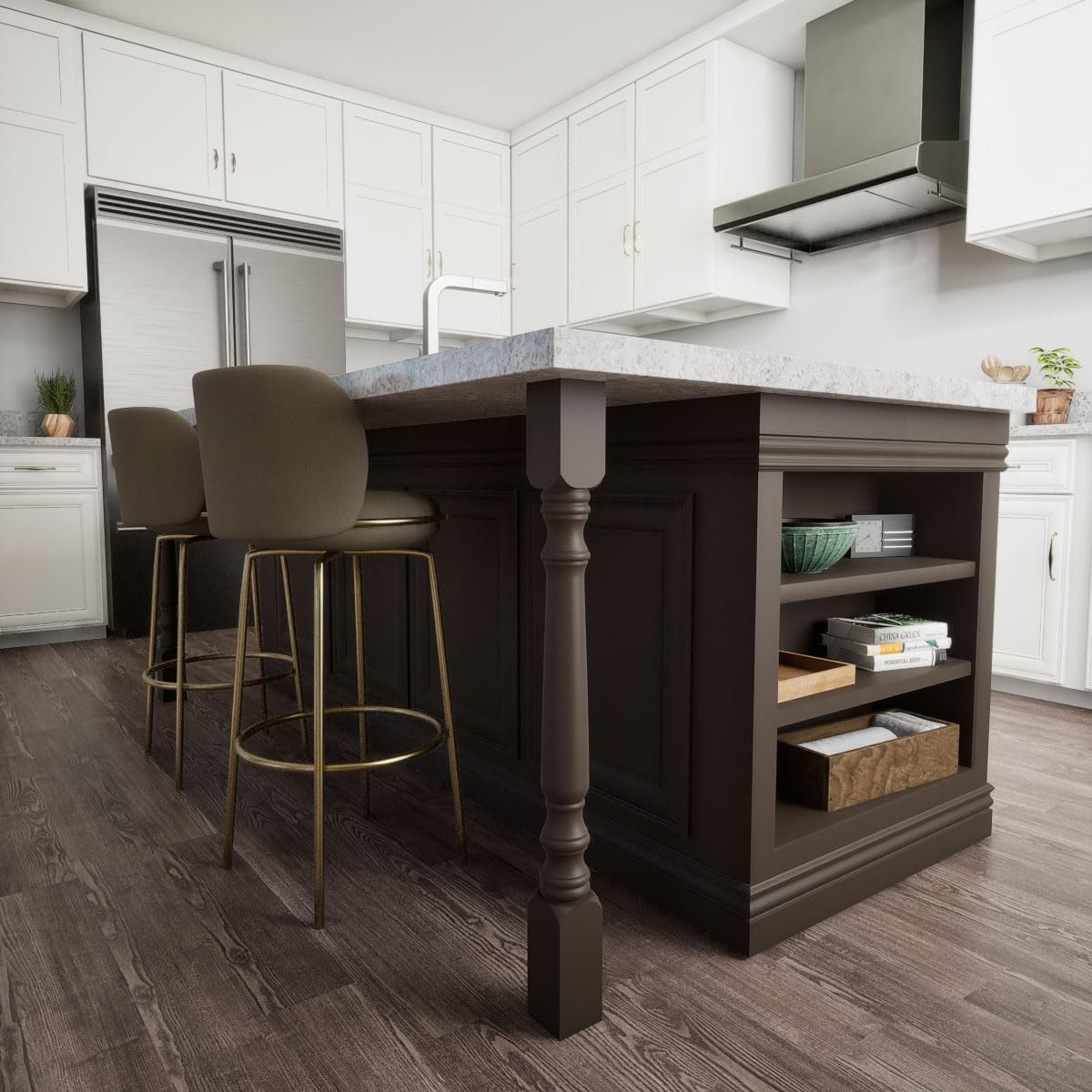 Ekena Millwork COL03X03X35LERW Legacy Tapered Cabinet Column (Top Block: 6 7/8", Bottom Block: 6 7/8"), 3 3/4"W x 3 3/4"D x 35 1/2"H, Rubberwood