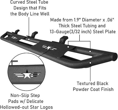 Miniatura 6 de Hooke Road Gladiator - Barra de estribos laterales de longitud de cabina Nerf, rieles deslizantes para Jeep Gladiator JT Pickup Sport Willys