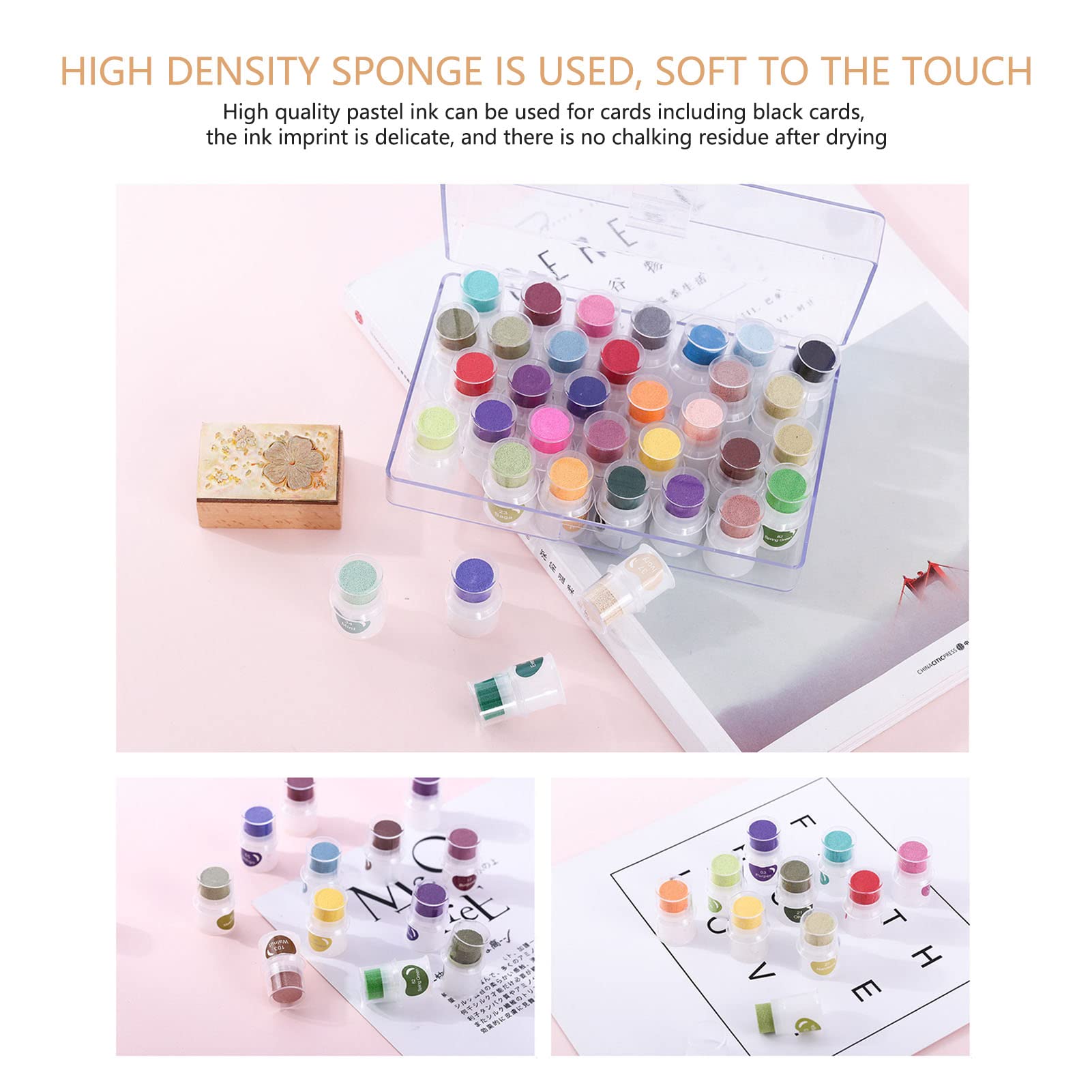 Tampone di inchiostro 35 colori Tampone per timbri a base d'acqua Forniture per arte delle impronte digitali per l'artigianato fai-da-te Colori vivaci non sicuri Spugna ad