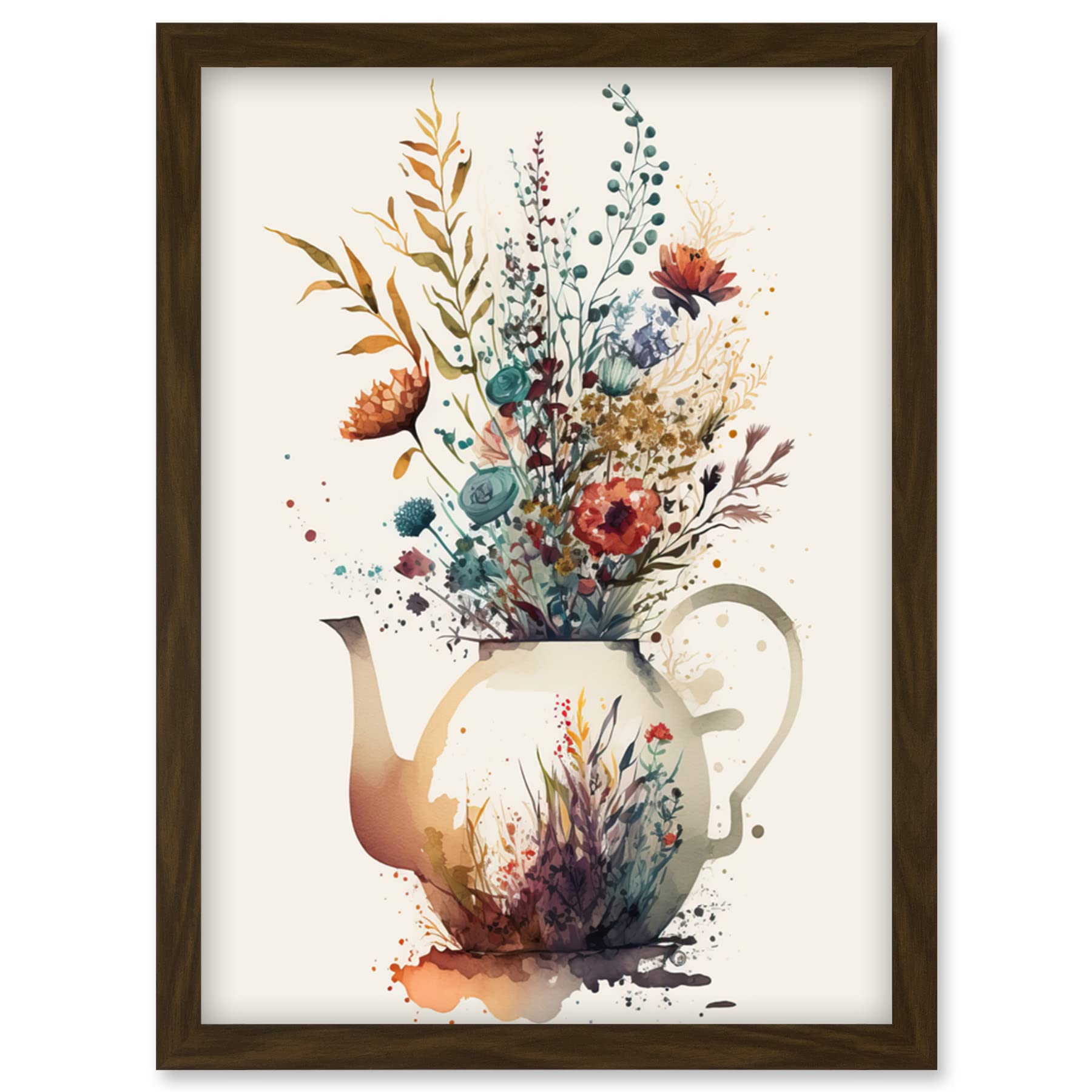 Artery8 Wildflower Bouquet Teapot Vase with Floral Design Artwork Framed Wall Art Print A4