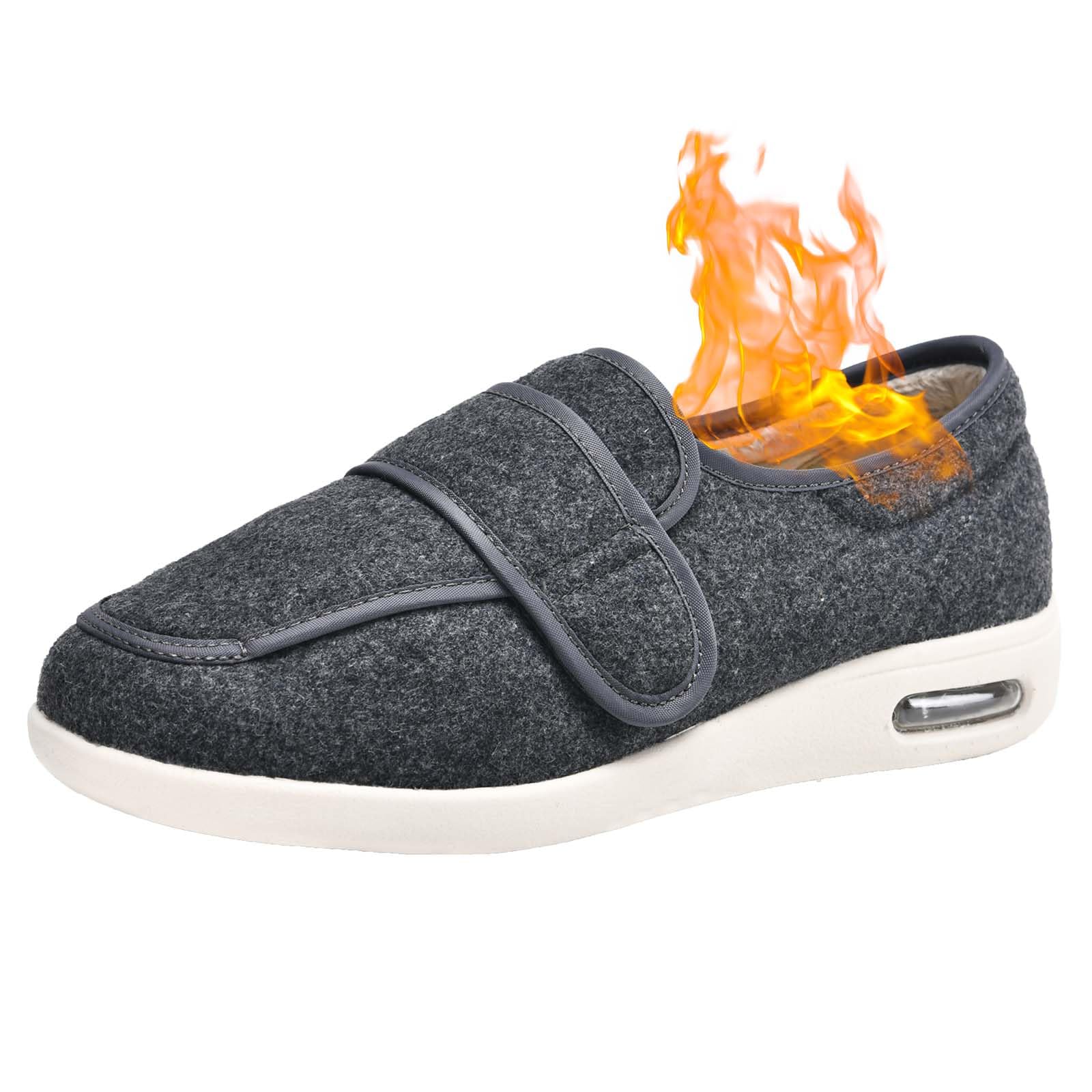 Zapatos Especiales juanetes Mujer Zapatos Diabéticos Respirable Zapatos de Invierno para Ancianos con pies hinchados Pantuflas Hombre De Forro Suave Invierno Calientes,Gris,49 EU