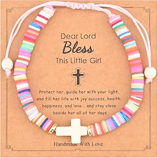 여아용 크로스 팔찌 스타킹 스터퍼 Lord Bless This Little Girl 크리스찬 크리스마스 예수 WWJD 선물 십대 딸 자매 유아 아동용 폴리머 클레이