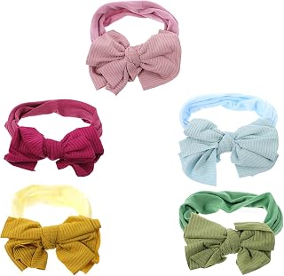 iplusmile 5 piezas Diademas de Nylon con Lazo para Bebés Turbante Suave y Elástico Accesorios para Recién Nacidos Verde Beige Oscuro Azul