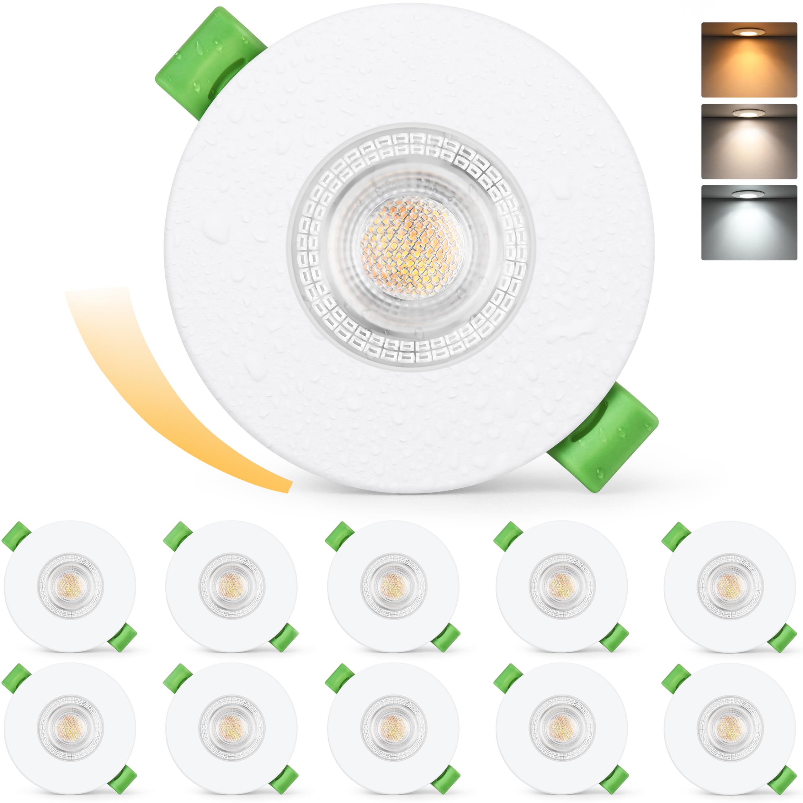 KYOTECH Reflektor LED 230 V z możliwością ściemniania 60–75 mm, reflektor LED 7 W 770 lm, bardzo płaski, reflektor sufitowy 2700 K/4000K/6000K, oświetlenie wpuszczane IP65 do łazienki Balkon do salonu