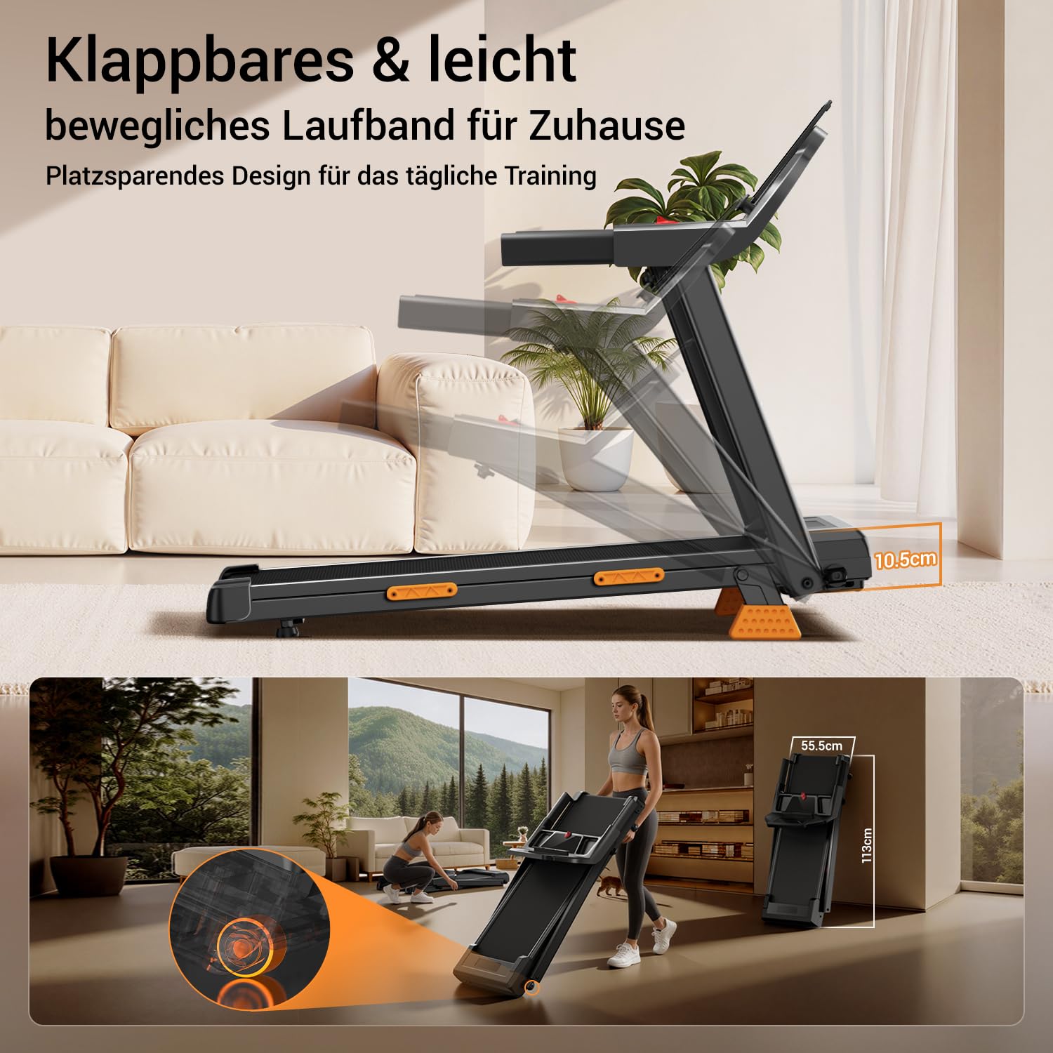 LONTEK Laufband für Zuhause Klappbar mit Steigung 15%, Laufbänder 12KM/H, Treadmill for Home mit 3,0-PS-Motor und LED-Anzeige, 136KG