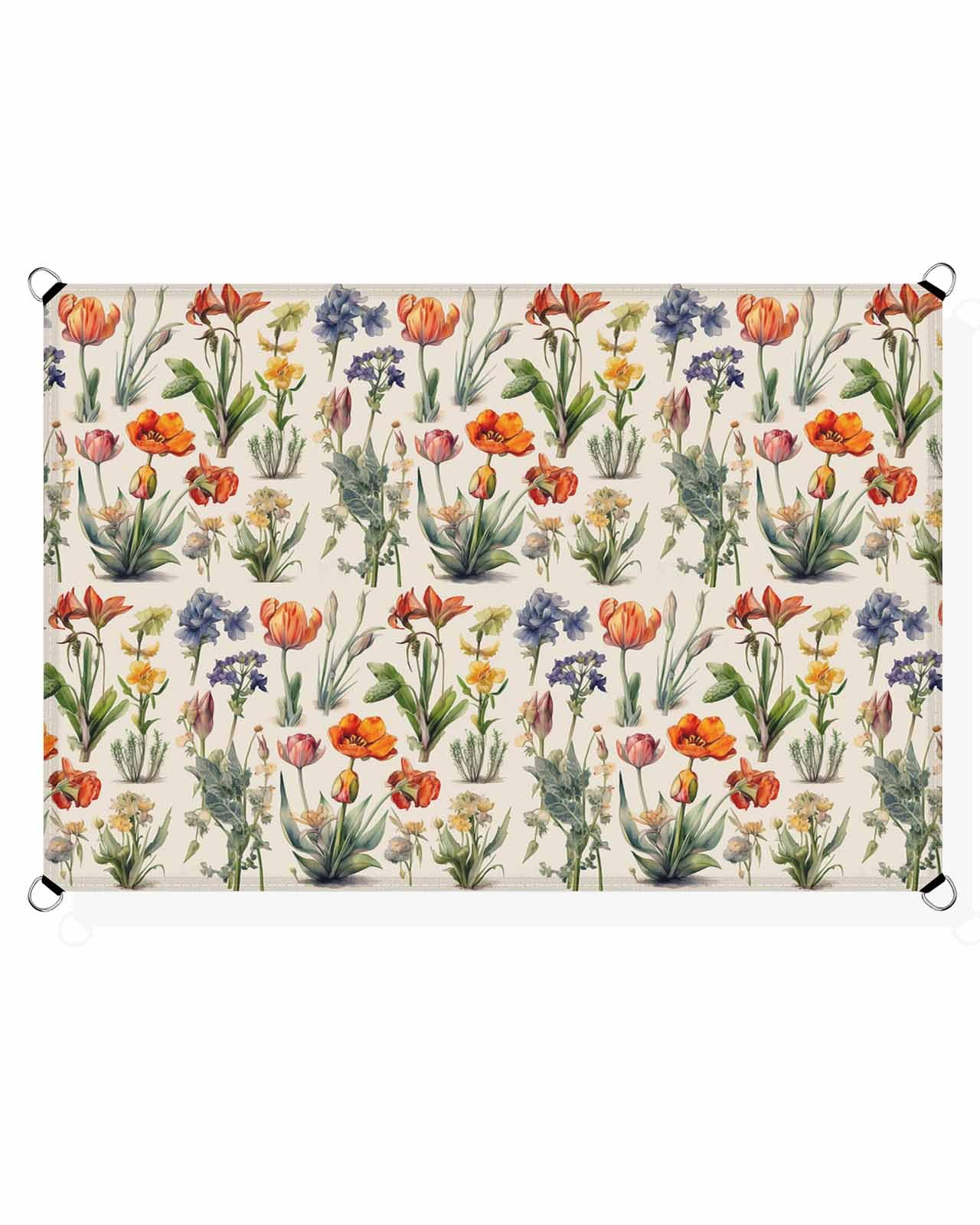 Boanket Sun Shade Sail 12' x 16', Spring Floral Sun Blocking Shades Privacy Outdoor Covering, Colorful Summer Botanical Flowers Shade Cloth for Patio Deck Terrace Garden Lawns Beach Backyard