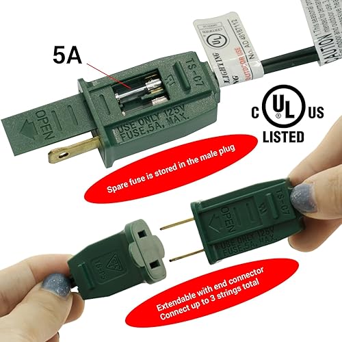 Miniatura 7 de new one Luces de Navidad C7, paquete de 3 tiras de luces de Navidad para exteriores de 25 pies (3 x 25) con 25 (3 x 25) bombillas incandescentes