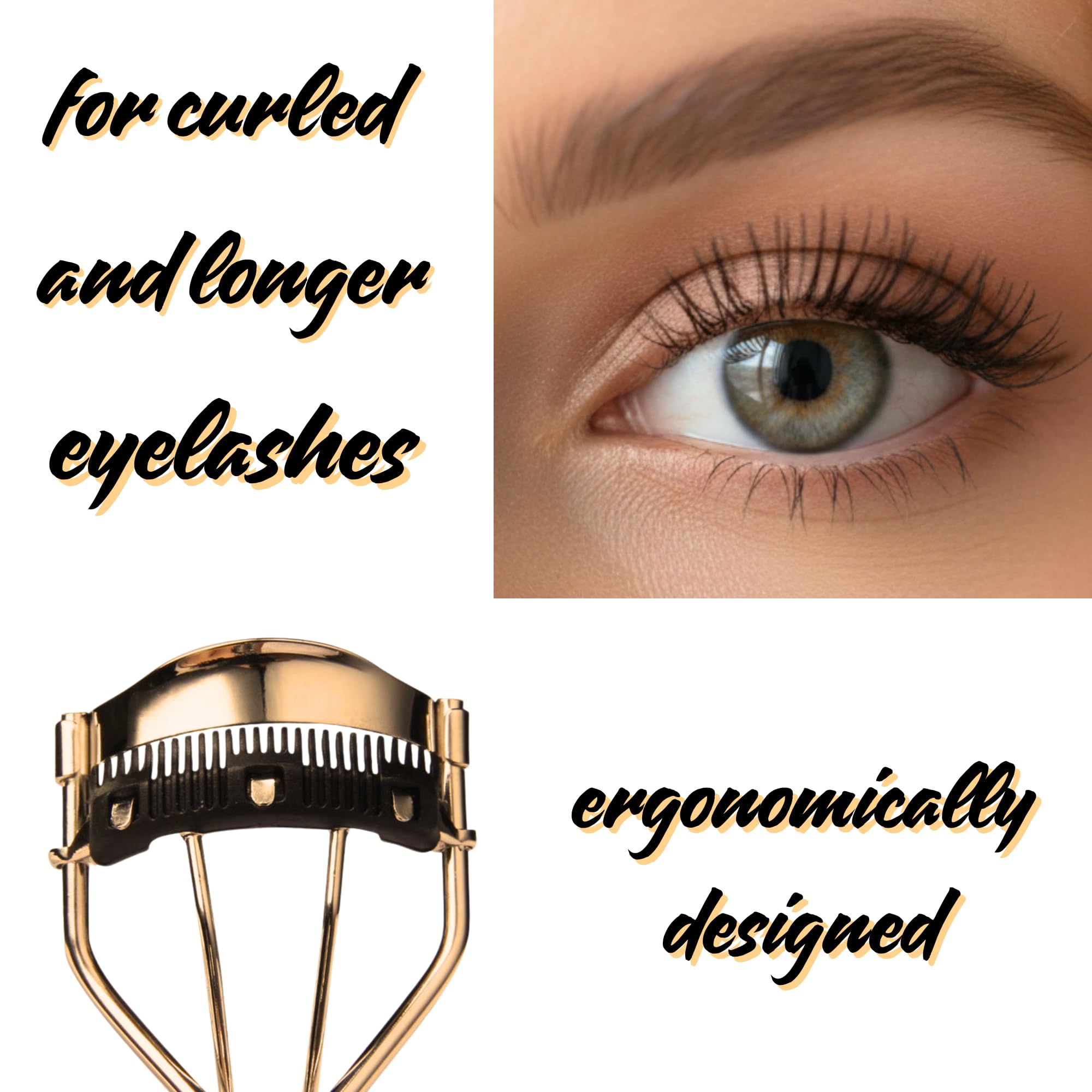 XXL Lashes - Rizador ergonómico con peine incorporado, ideal para pestañas largas y rizadas. Separador de pestañas, rizador de pestañas, herramienta para alargar de pestañas.