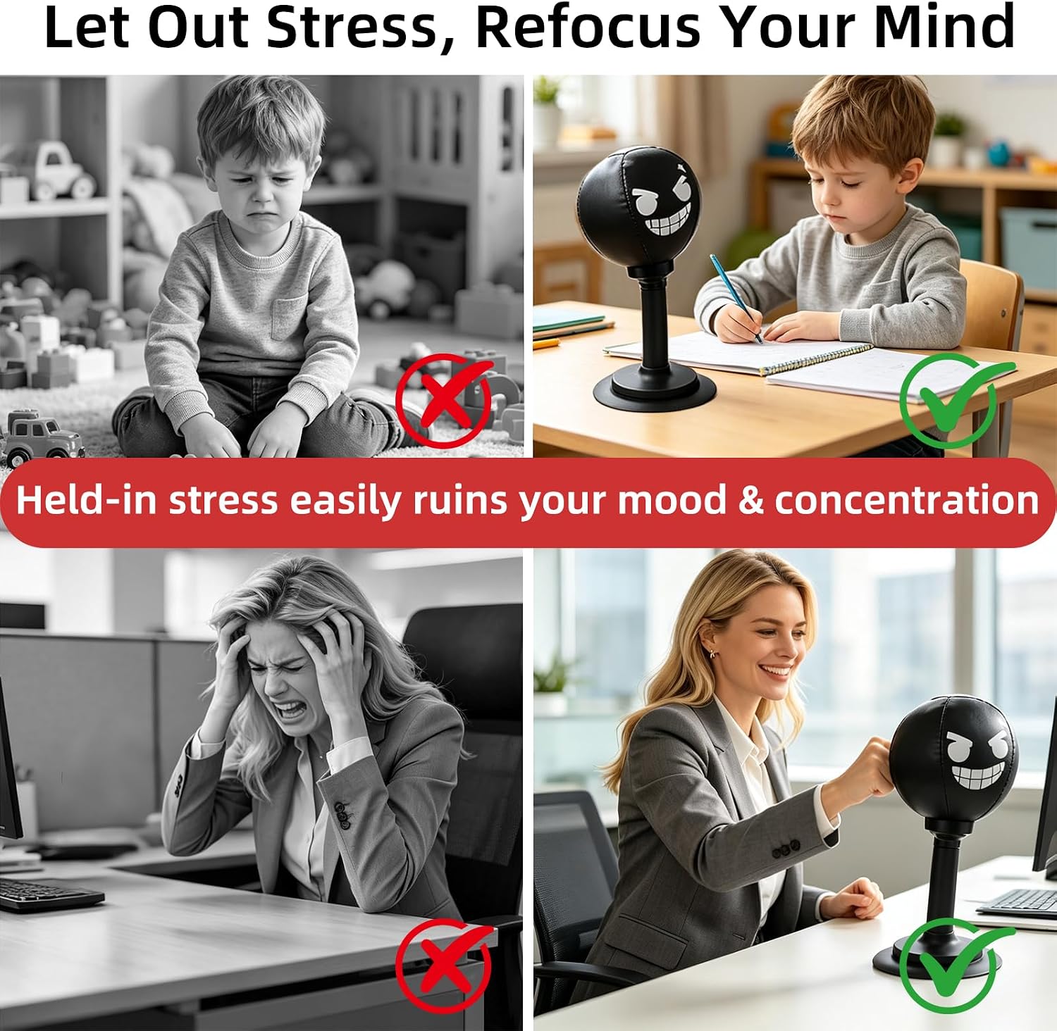 Desktop Punching Bag, Enhanced Strong Suction with Soft Cushioned Base & Safe Design, Upgraded Boxing Ball, Desktop Stress Relief Toy for Office & Home, Portable Relaxation Gift for Adults & Teens