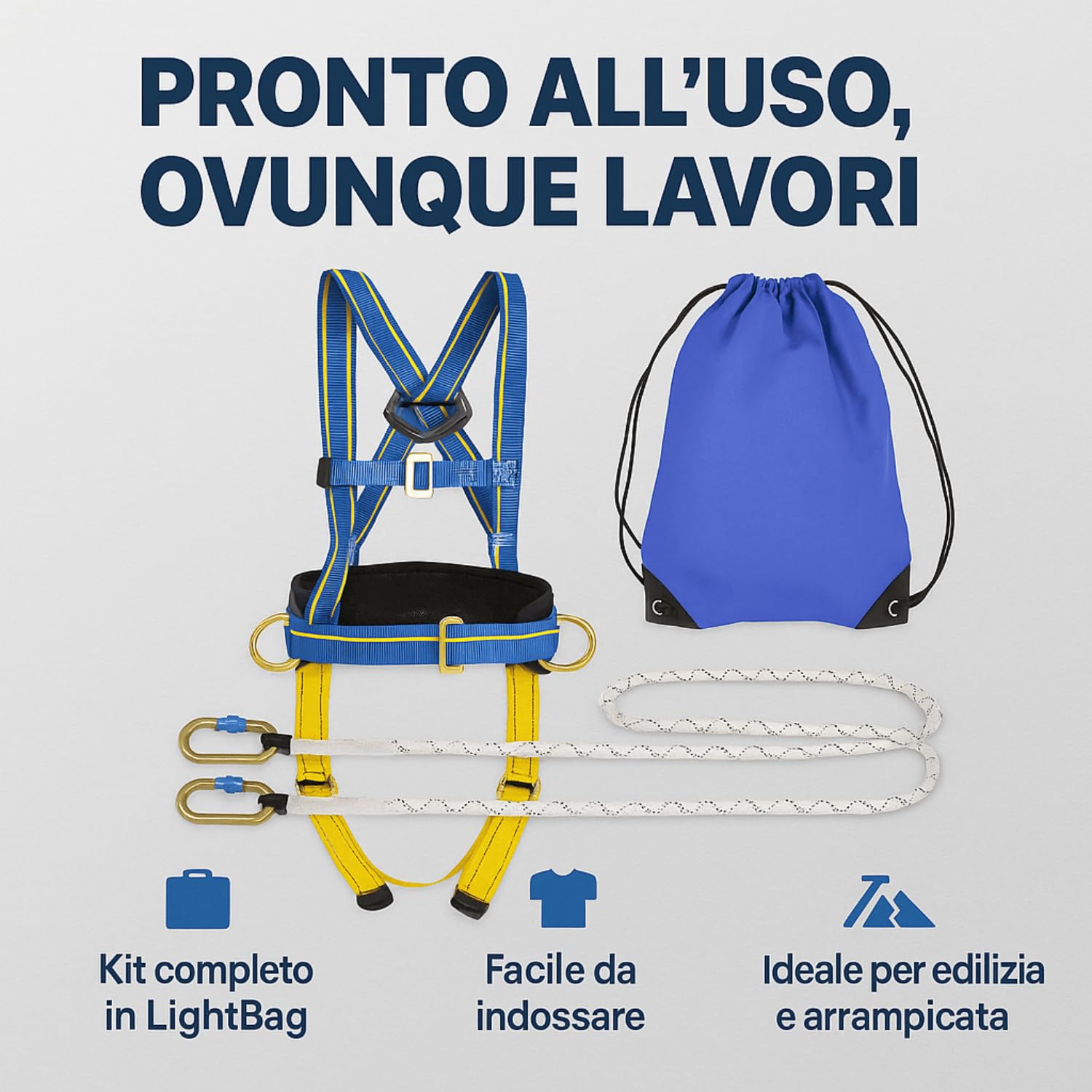 Kit Imbracatura di Sicurezza Anticaduta - Sistema di Ritenzione - Kit di Trattenuta per Sicurezza sul Lavoro e Arrampicata - Imbracatura Arrampicata - Kit Ferrata (Modello Advanced)