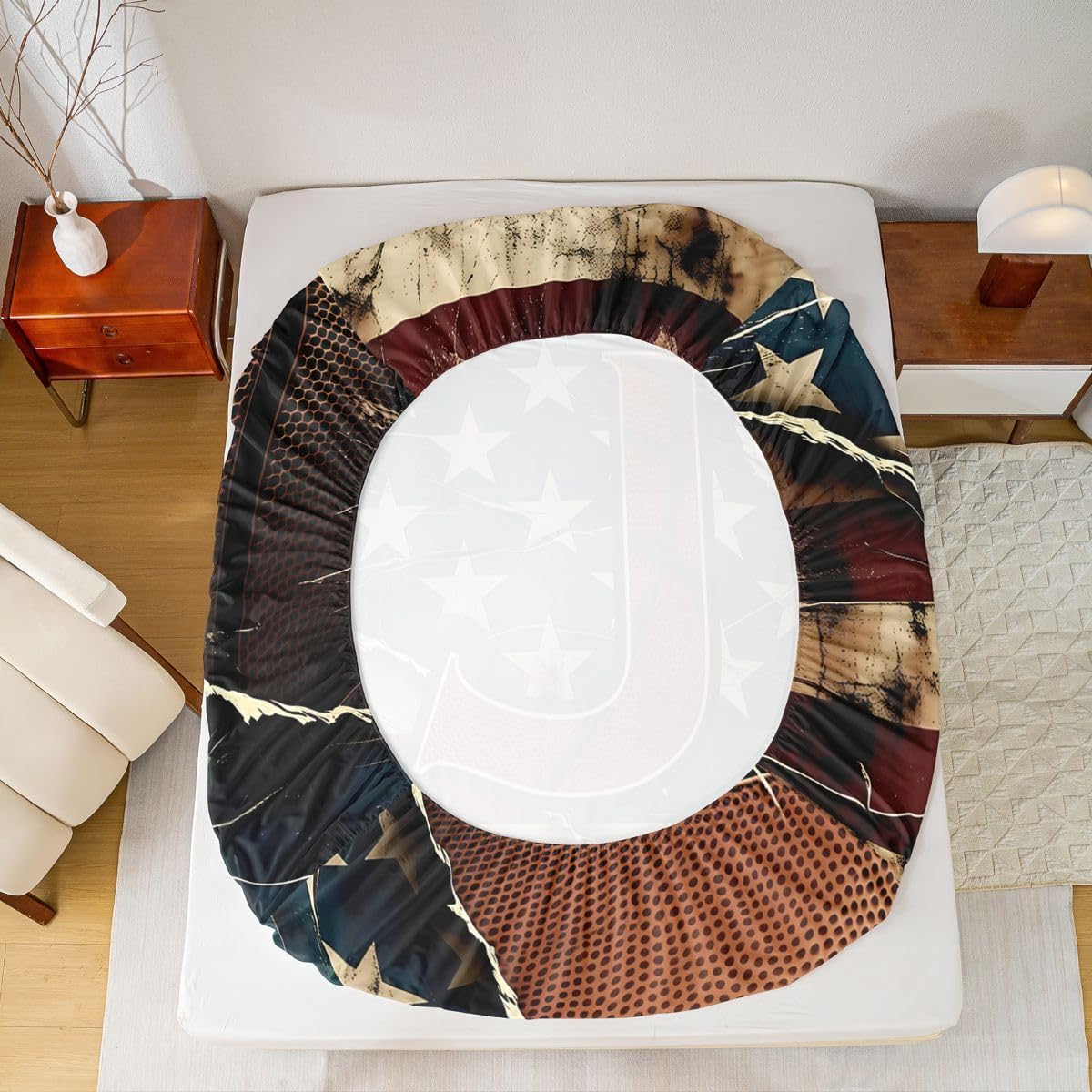 Erosebridal Basketball Full Bed Sheets for Kids Boys Girls American Flag Fitted Sheet, Personalized Initial J Bedding Sets 3 Pieces, Gifts for Boys Kids Teens Adult Lover Fans