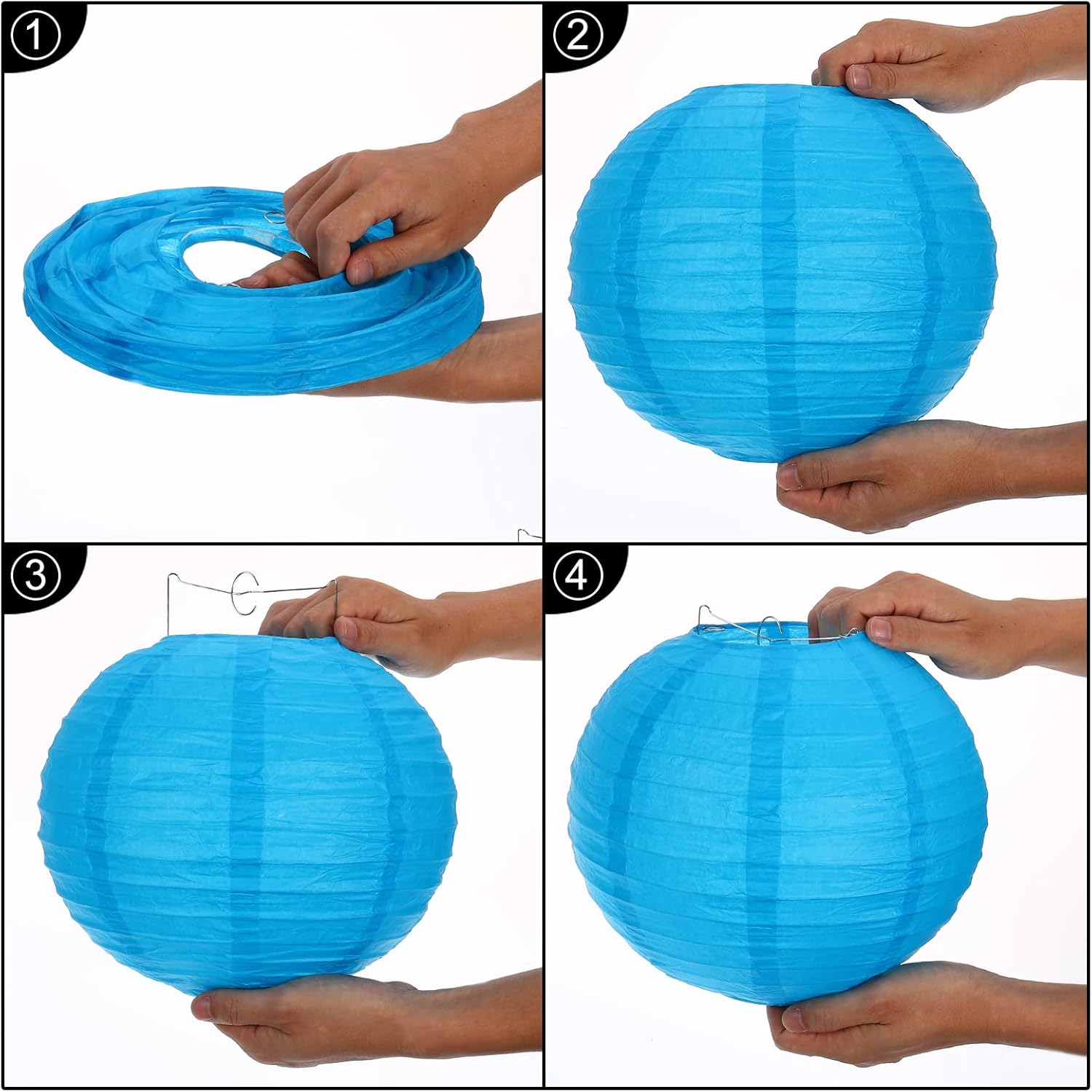 6" Paper Lanterns, 5 Pcs Round Hanging Chinese/Japanese Lantern Decoration for Home Birthday Party Wedding Christmas Classroom Decor, Light Blue