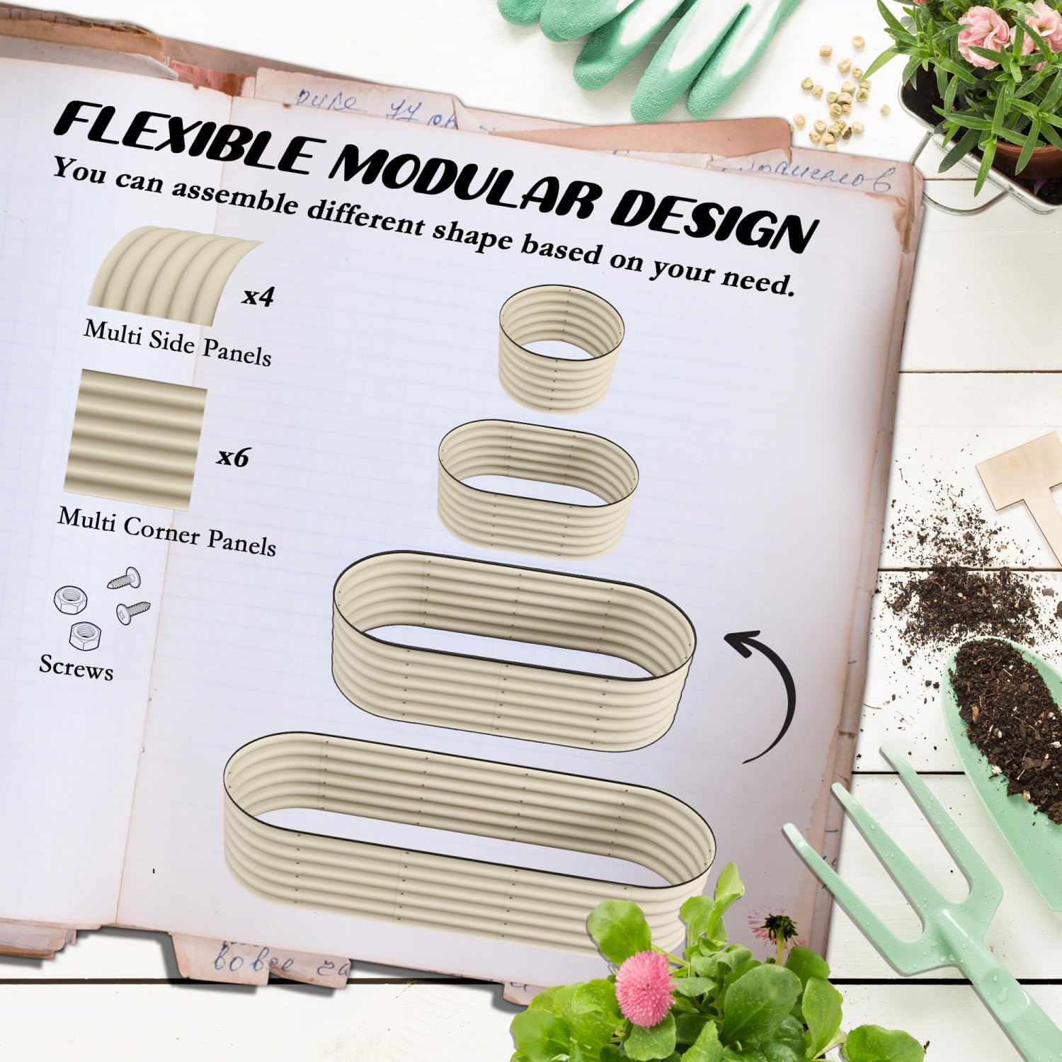 Galvanized Raised Garden Bed Kit for Flowers, Herbs & Vegetables