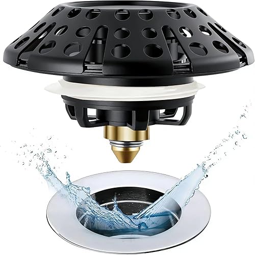 Miniatura 9 de Bathtub Drain Stopper, Pop Up Tub Stopper Plug with Bathtub Drain Hair Catcher Cover, Universal for 1.45 in to 1.8 in Tub Drain, Brushed Nickel