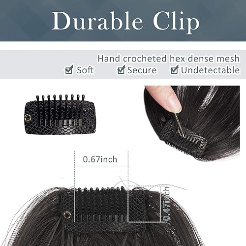 Miniatura 7 de BARSDAR Flequillo con clip, extensiones de flequillo 100 % humano grueso, rubio francés, flequillo con clip de sienes en flecos, extensiones de