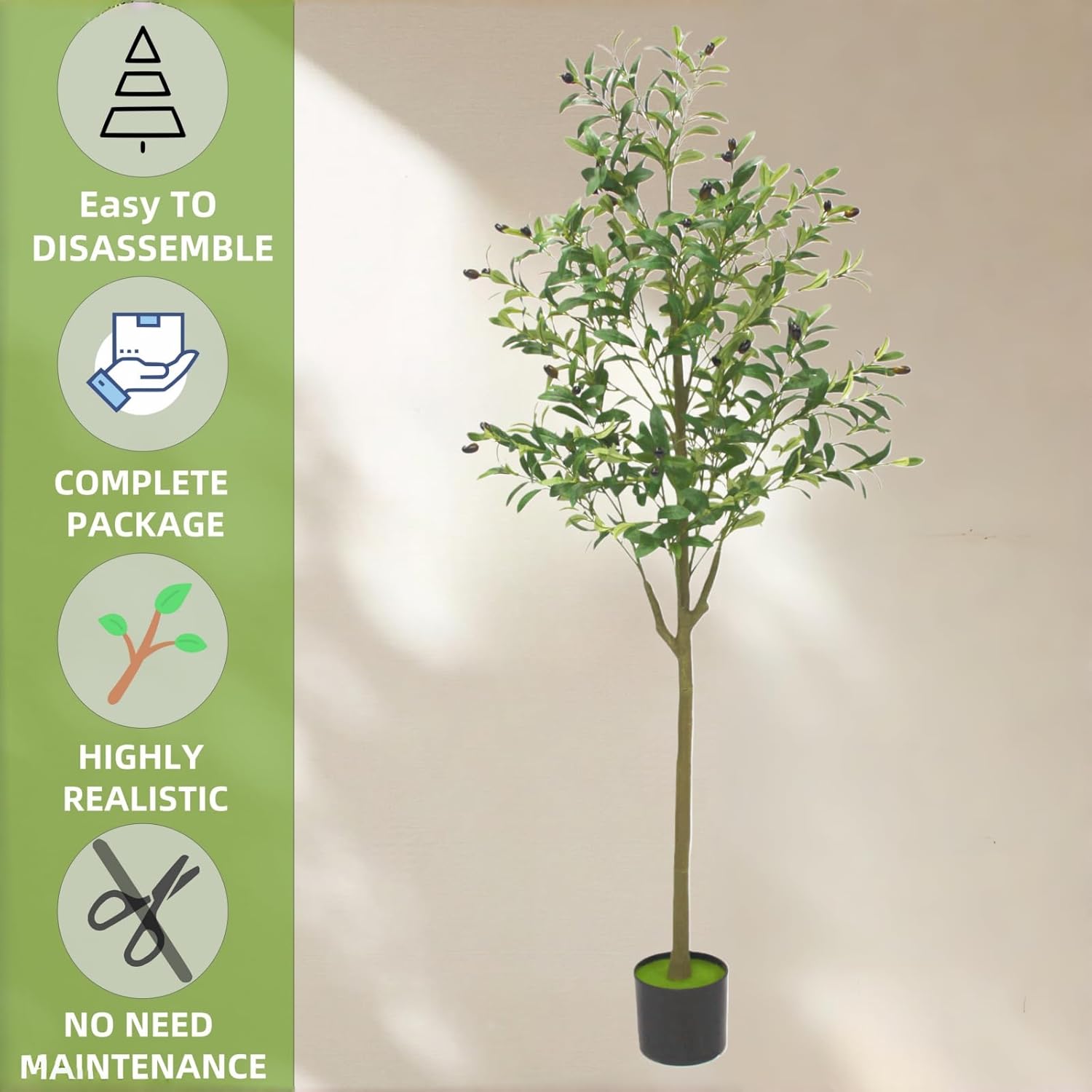 5FT Artificial Olive Tree with Fruits, Faux Potted Olive Tree with Realistic Lifelike Leaves & Trunk, Easy Assembly for Indoor Outdoor Home Office Decor
