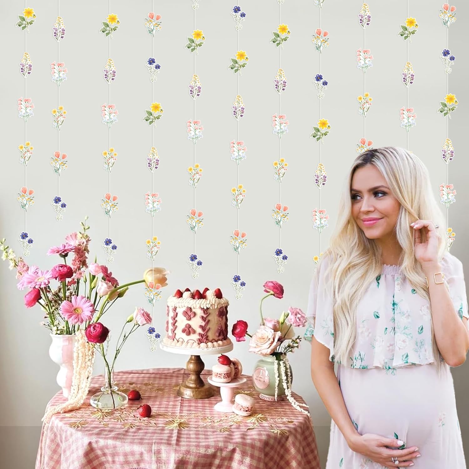 JOYMEMO 8 Pcs Wildflower Garland Streamers for Birthday Party Baby Shower- Wildflower Themed Party Decorations for Girls Women, Floral Daisy Flower Supplies Hanging Ceiling Decor - Image 3