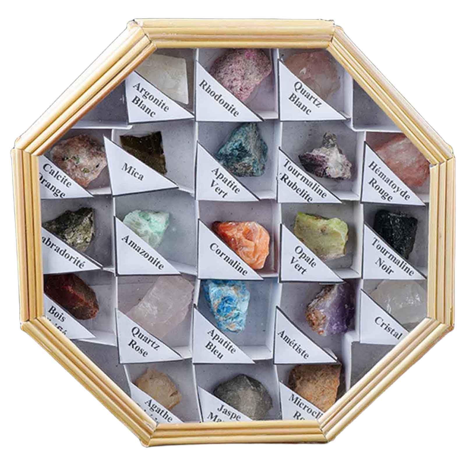 21 Cristales Naturales y Piedras de curación Set de Piedra cruda de Cristal curativo Natural para Reiki, Equilibrio de Chakra, Mejora de la meditación,Octagonal Gift Box
