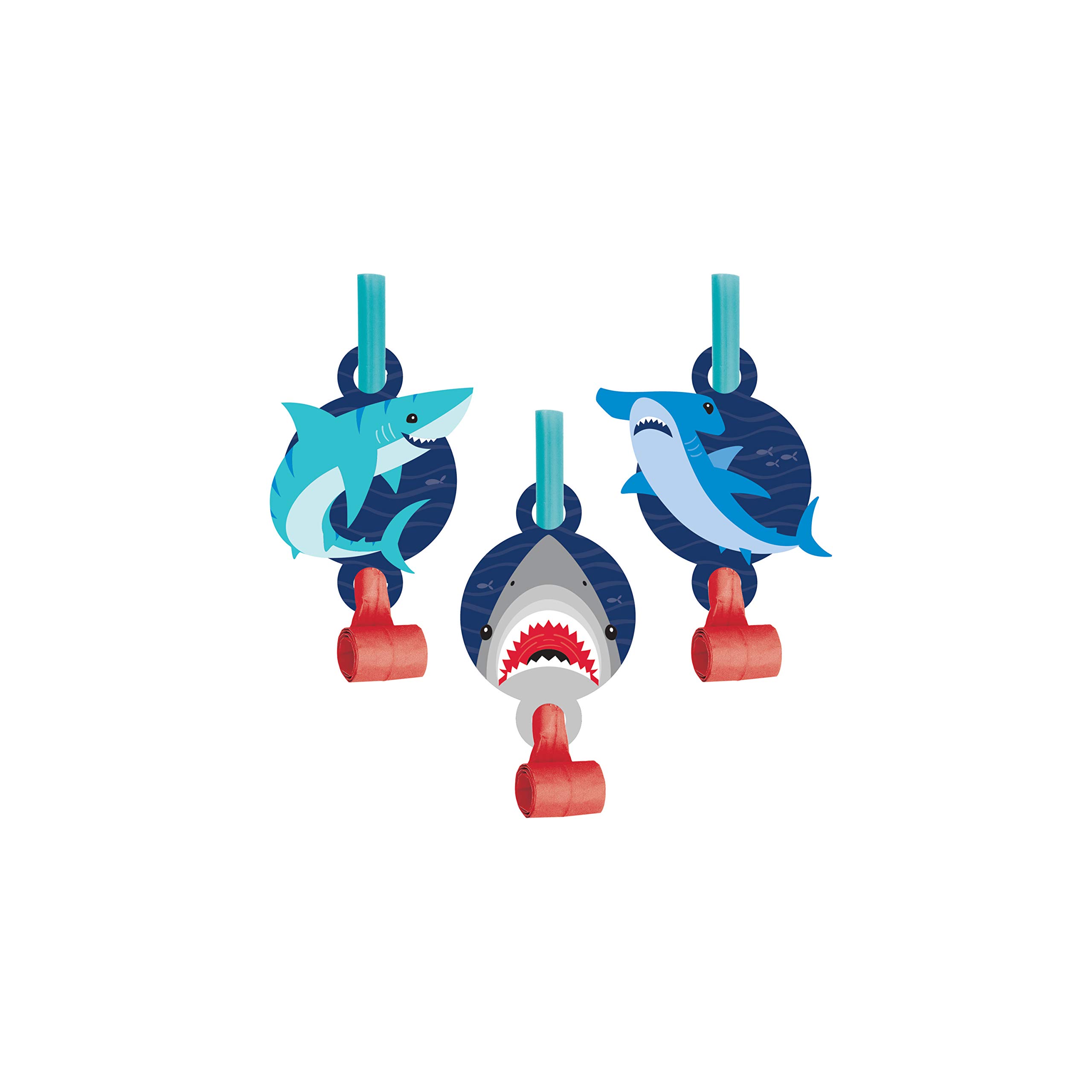 Creative Converting Shark Party Blowouts with Medallions 8-Pieces- Blue
