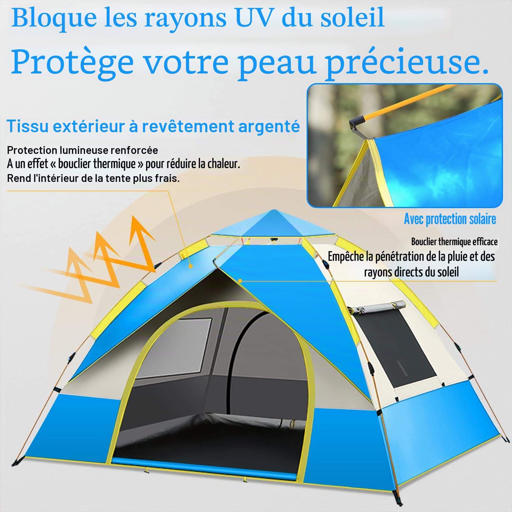 Tente de camping automatique et légère pour 3 à 4 personnes, imperméable, coupe-vent, protection UV, parfaite pour la plage, l'extérieur, les voyages, la randonnée, le camping, la chasse, la pêche, etc