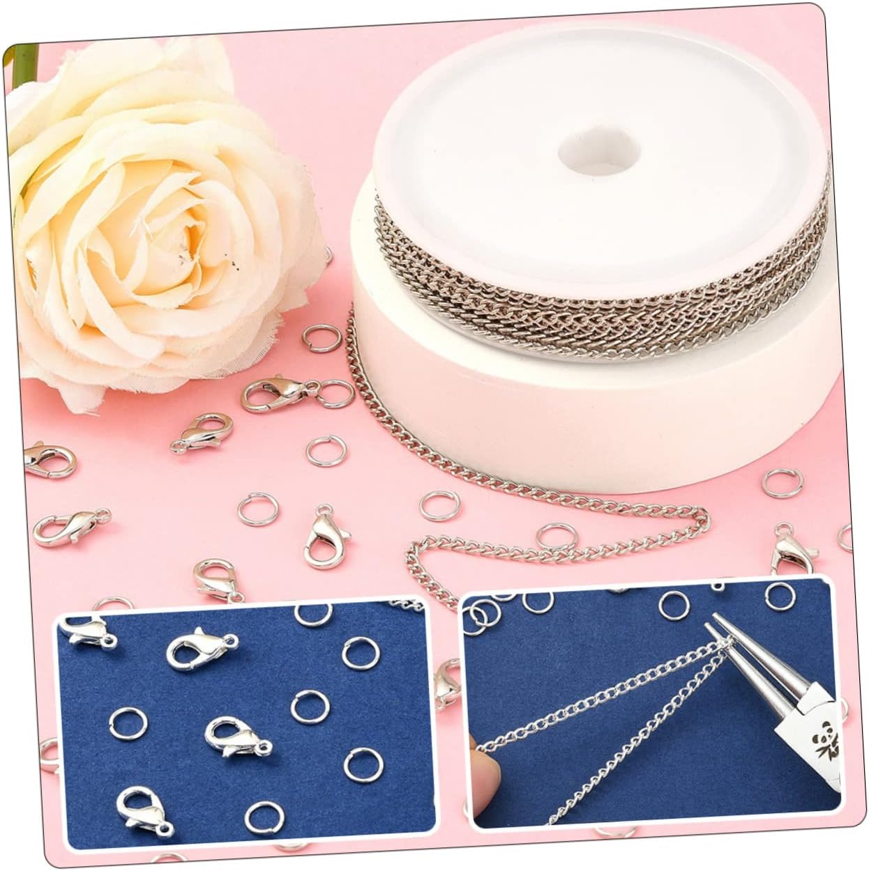SHINEOFI 4sets DIY Jewelry Making Tools Lobster Clasps and Open Rings for Crafting Necklaces and Bracelets Chain Material for Custom Jewelry Projects