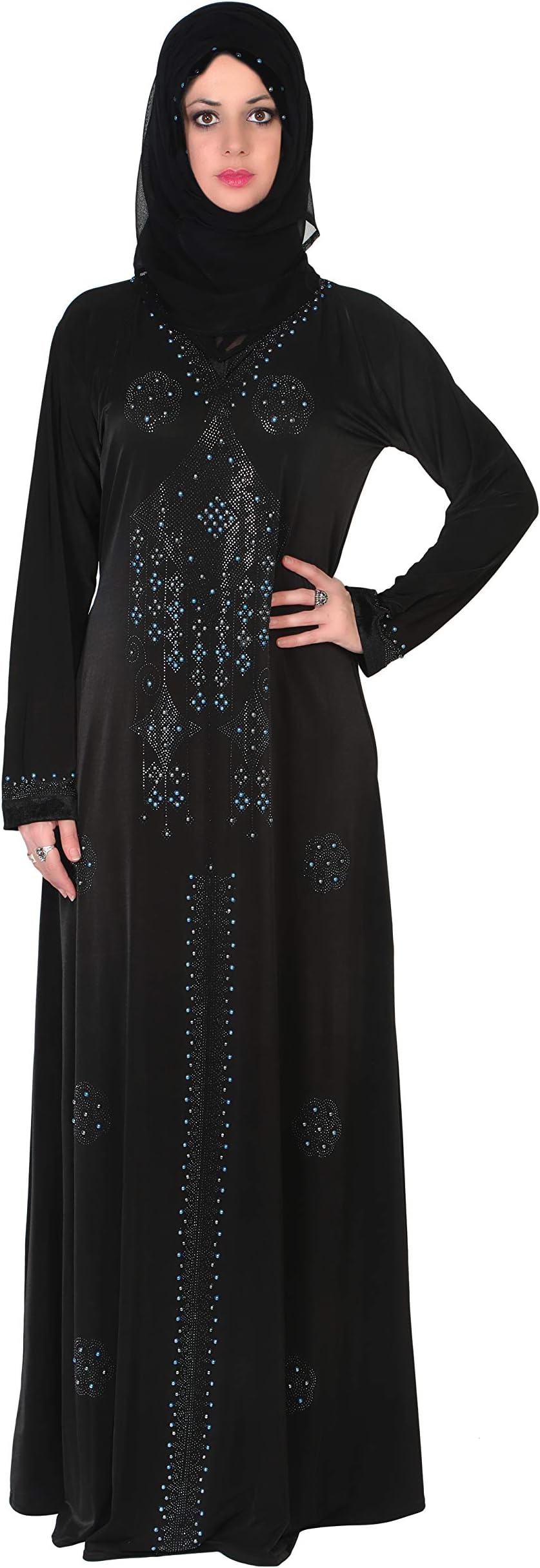 Sofias Abaya Women's Al Nida Fabric Burqa Set (Jd-010_Black_Free Size)