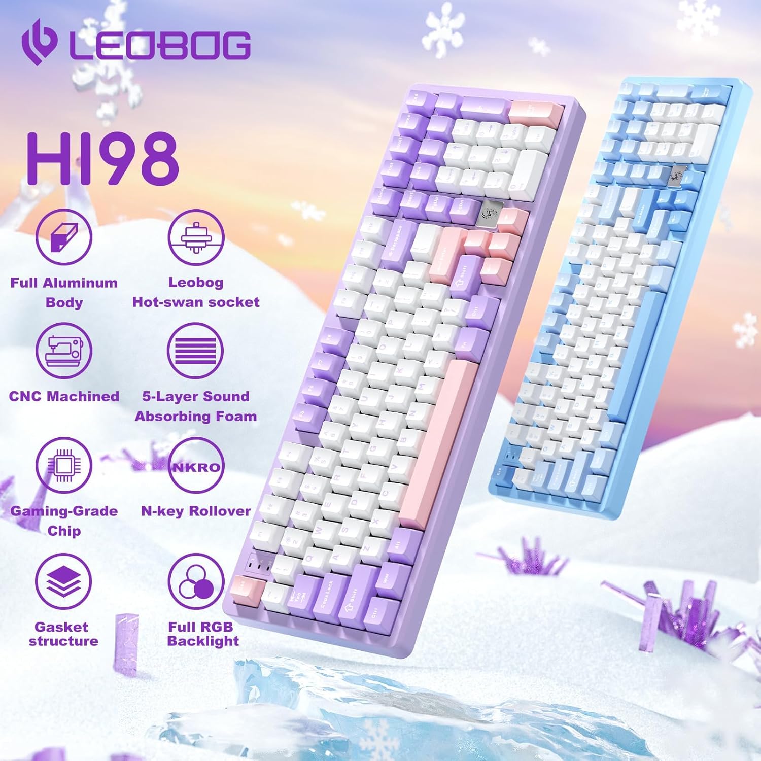 HI98 Mechanical Keyboard, Wired Creamy Gaming Keyboard with Ergonomic Gasket Structure, Hot-Swap Custom RGB Keyboards for Win/Mac/Android/Gamer - Purple, Star Vector Switch