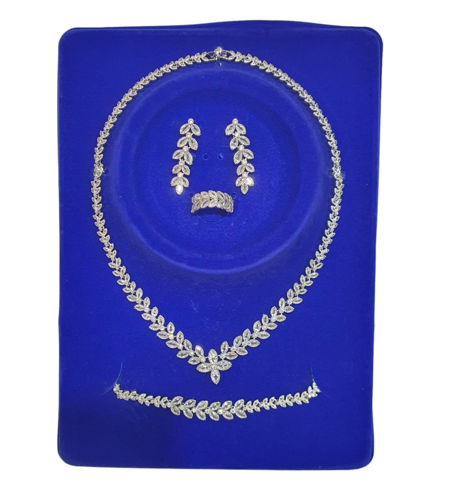 GenericZircon Diamond Wedding Artificial Jewellery Set Necklace, Earrings, Ring, Bracelet, Zircon stone, Silver for Bride, wedding, Rhinestone