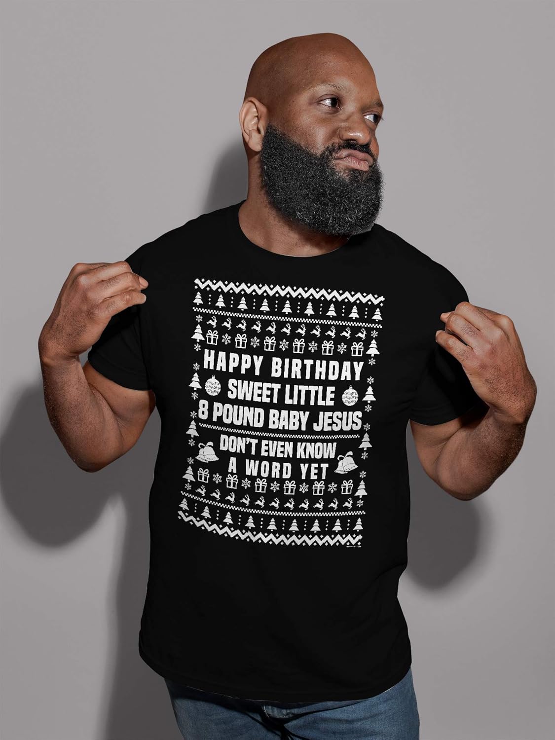 ShirtInvaders Ricky Bobby Sweet Little 8 Pound Baby Jesus Christmas Sweater - T-Shirt